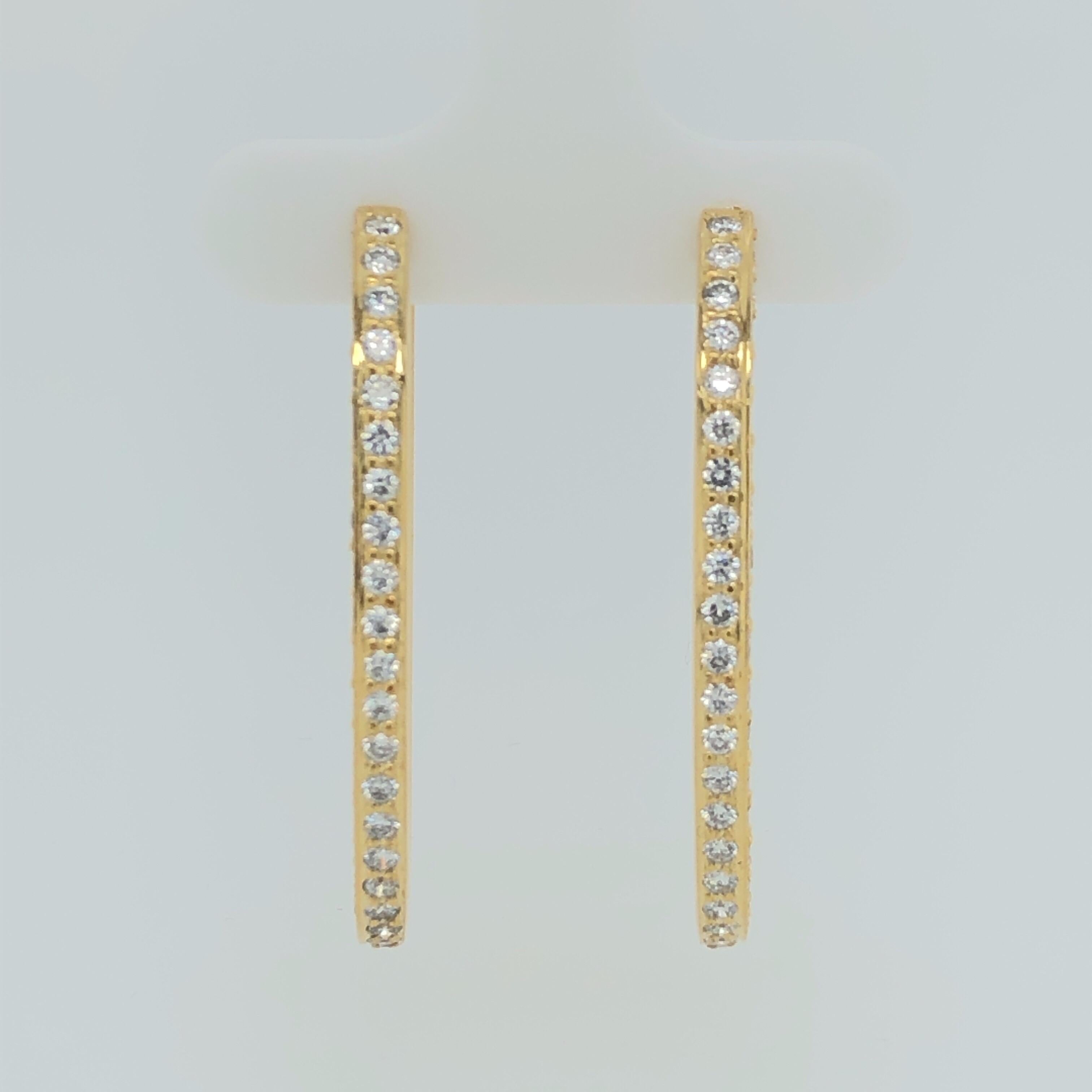Modern Jye's International Yellow Gold Round Diamond Hoop Earrings