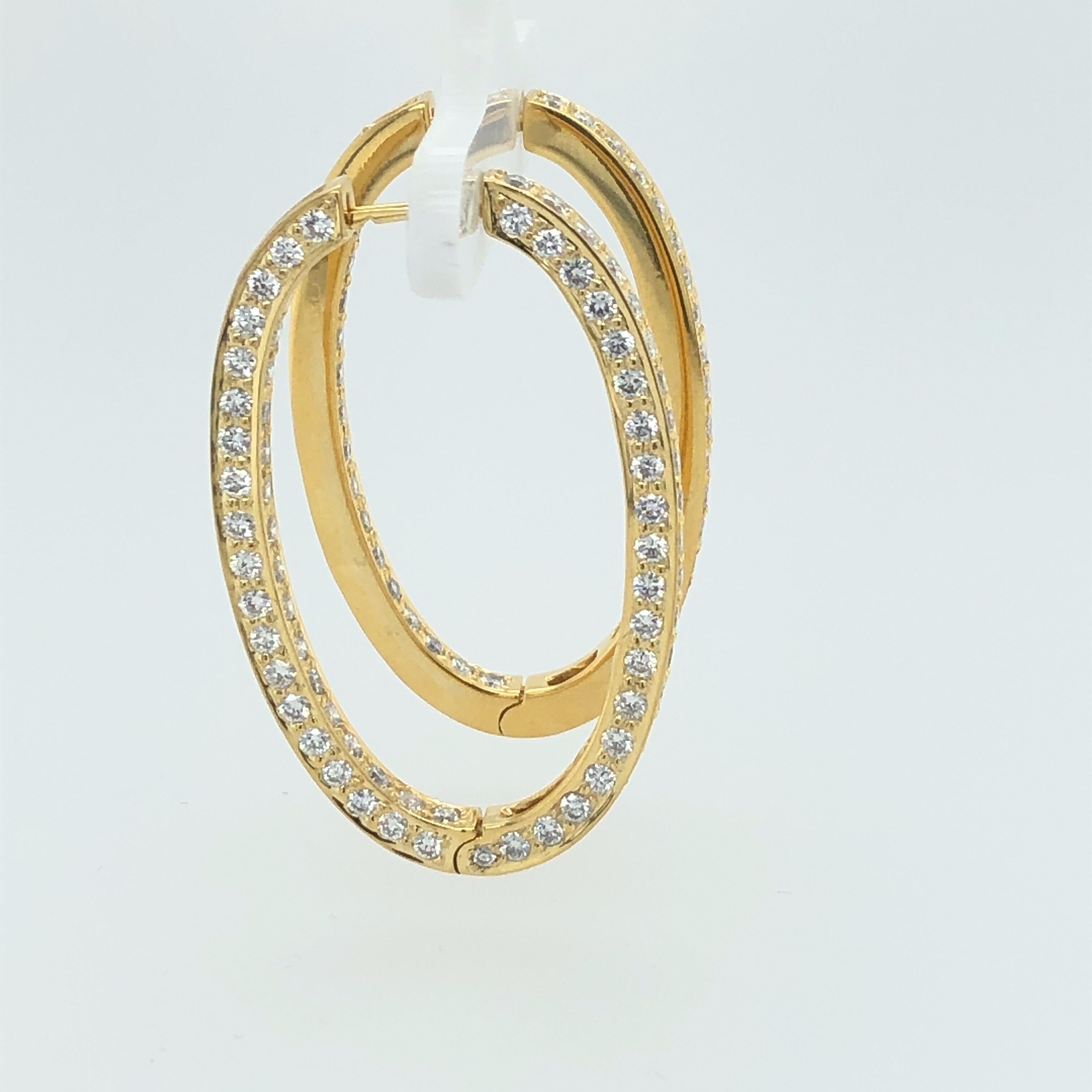 Round Cut Jye's International Yellow Gold Round Diamond Hoop Earrings