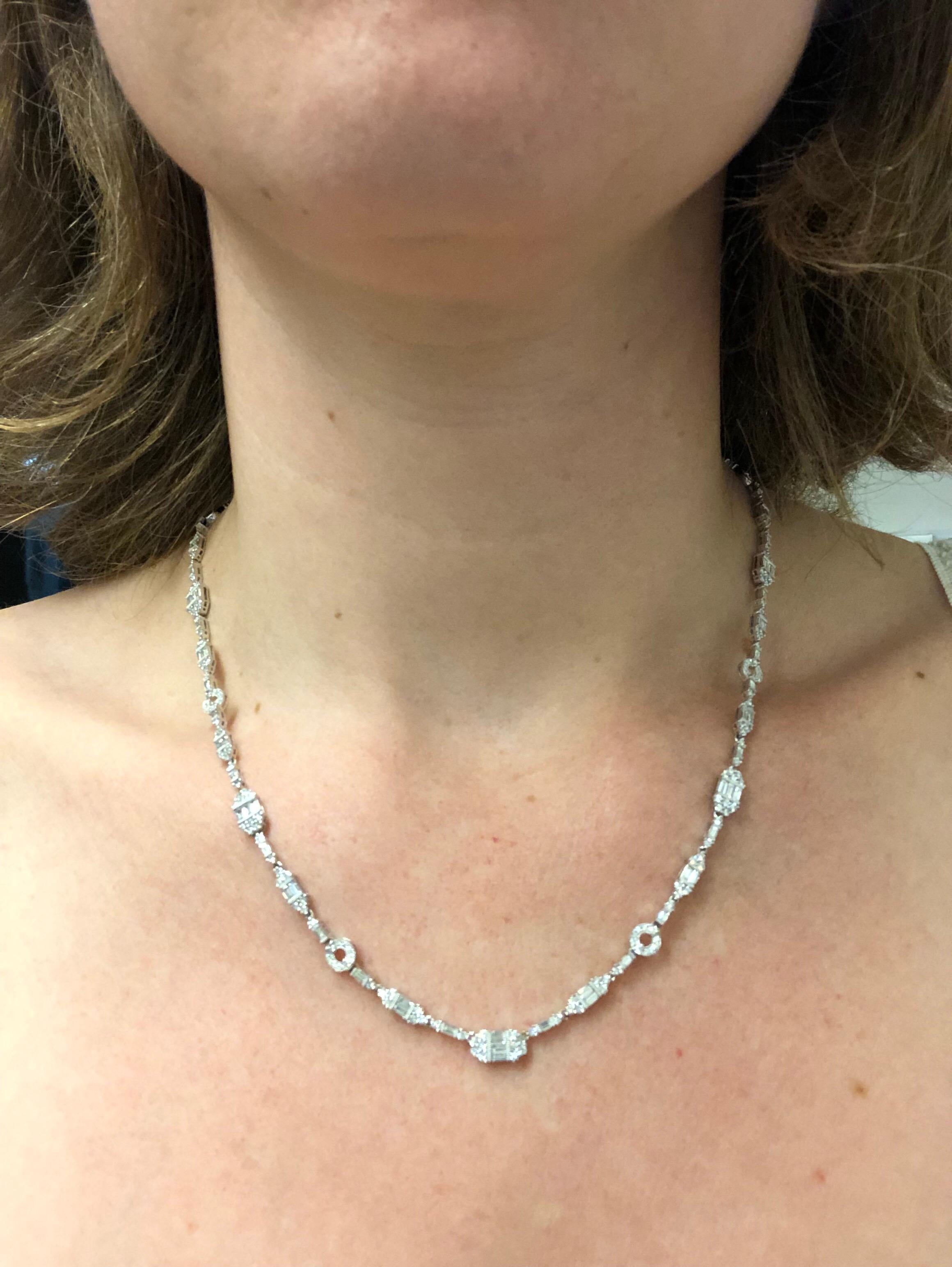 Jye’s White Gold Necklace of Baguette and Round Diamonds 1