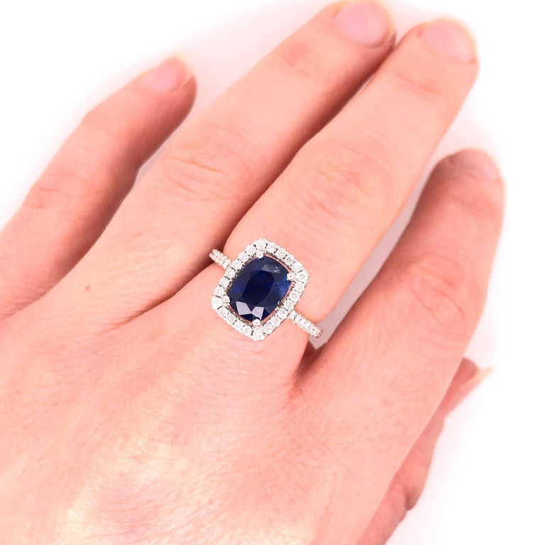 Jye's White Gold Rectangular Cushion Cut Sapphire Diamond Ring For Sale