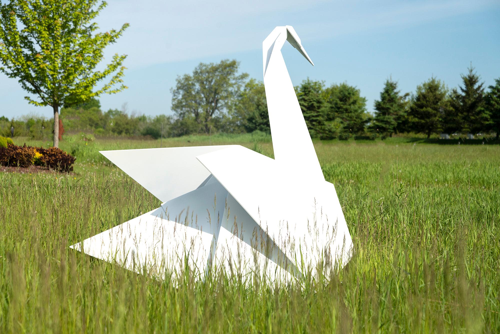 Origami Swan AP of 5 - figurative, contemporary, aluminum outdoor sculpture - Contemporary Sculpture by Jyhling Lee