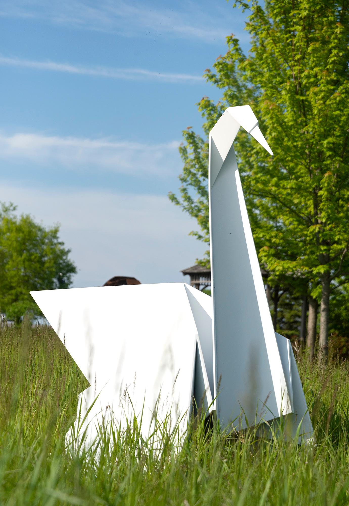 Origami Swan AP of 5 - figurative, contemporary, aluminum outdoor sculpture - Brown Figurative Sculpture by Jyhling Lee