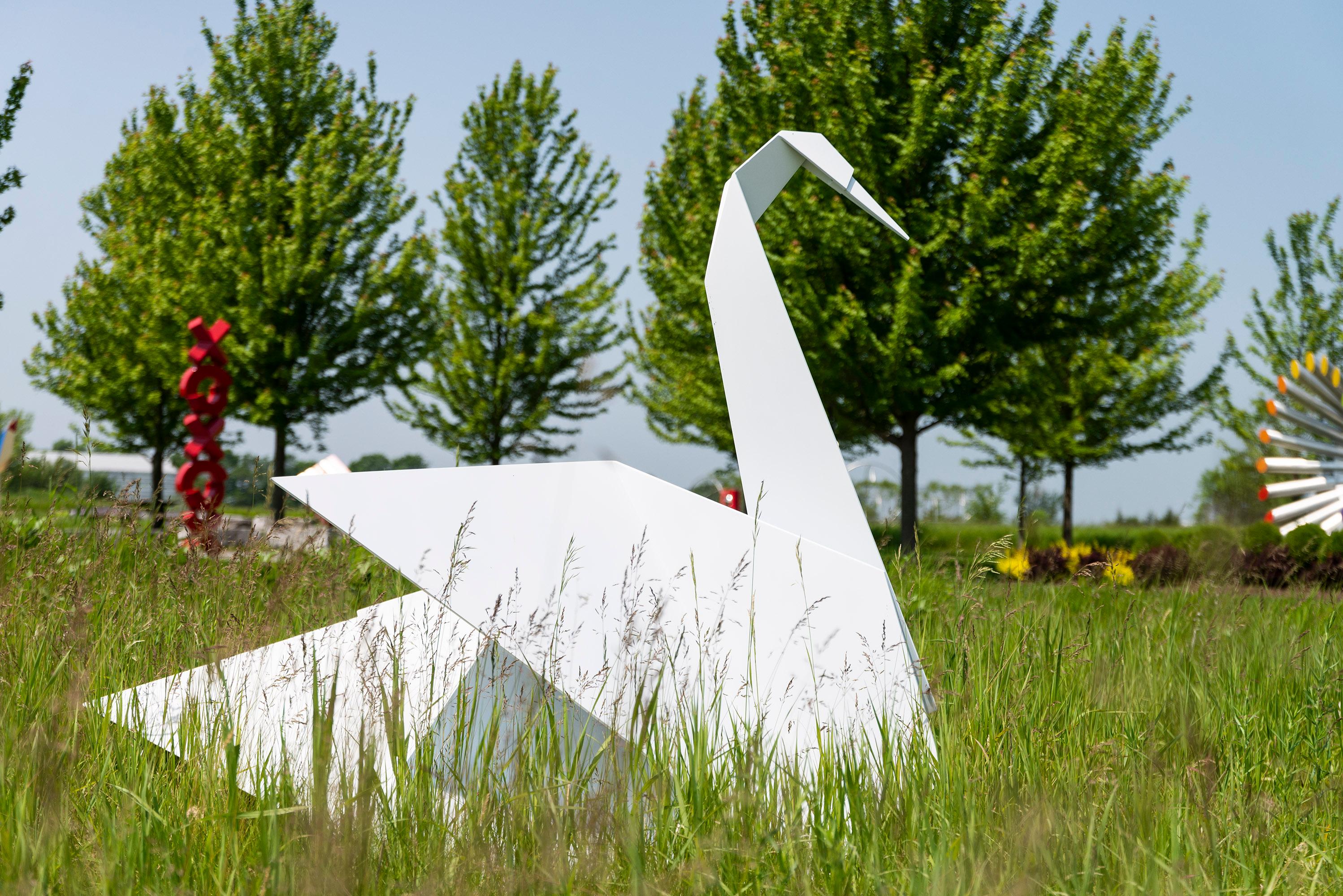 Origami Swan AP of 5 - figurative, contemporary, aluminum outdoor sculpture For Sale 1