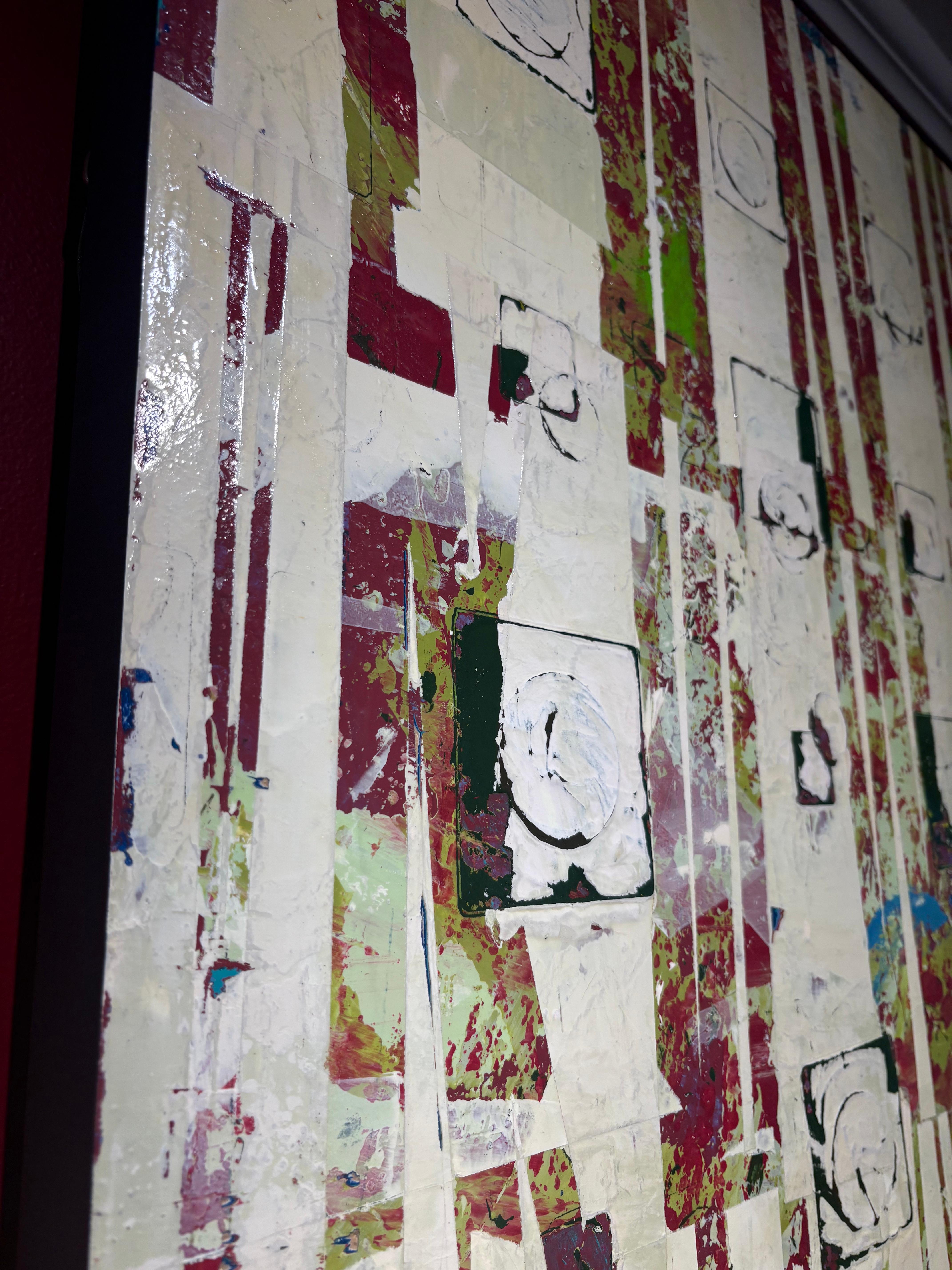 Abstract mixed media painting in red, white and light green.


Jylian Gustlin is a native Californian and grew up in the San Francisco bay area. She has been shaped by the technology explosion of Silicon Valley and her art reflects her in-depth