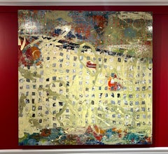 "Entropía 52" Pintura abstracta en técnica mixta con verde claro, rojo y azul