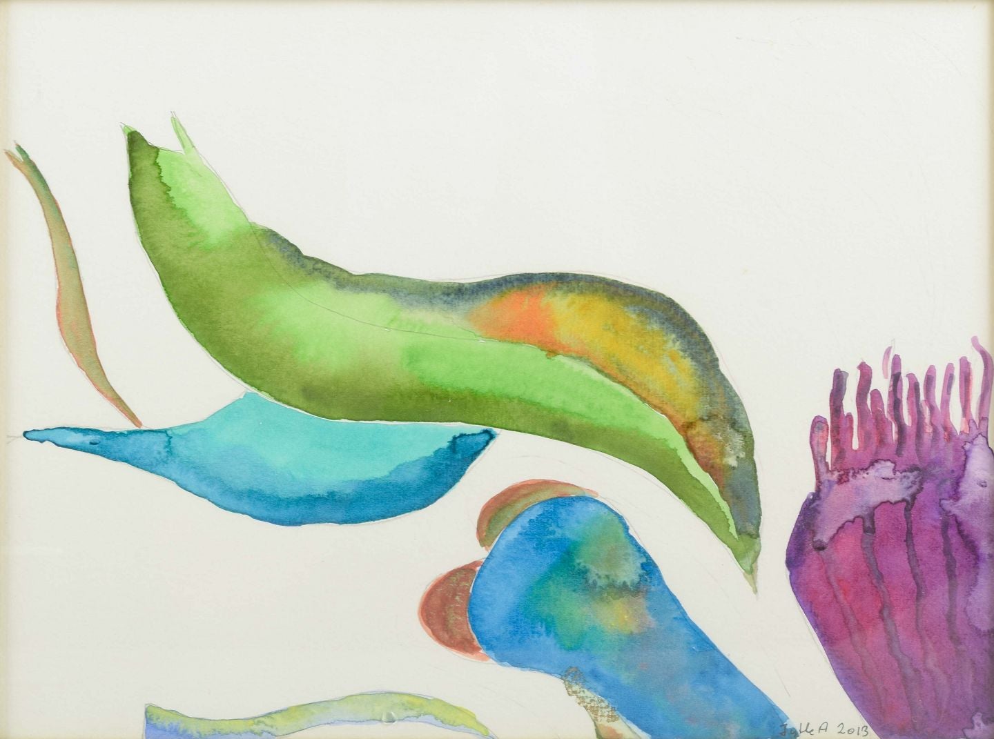 Jytte Abildstrøm, artiste danoise. Aquarelle sur papier. Composition abstraite.