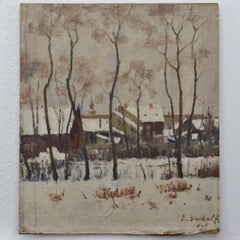 Paisaje invernal impresionista húngaro de principios del siglo XX, óleo sobre lienzo, firmado «Gachal»