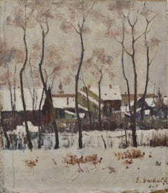 Paisaje invernal impresionista húngaro de principios del siglo XX, óleo sobre lienzo, firmado «Gachal»