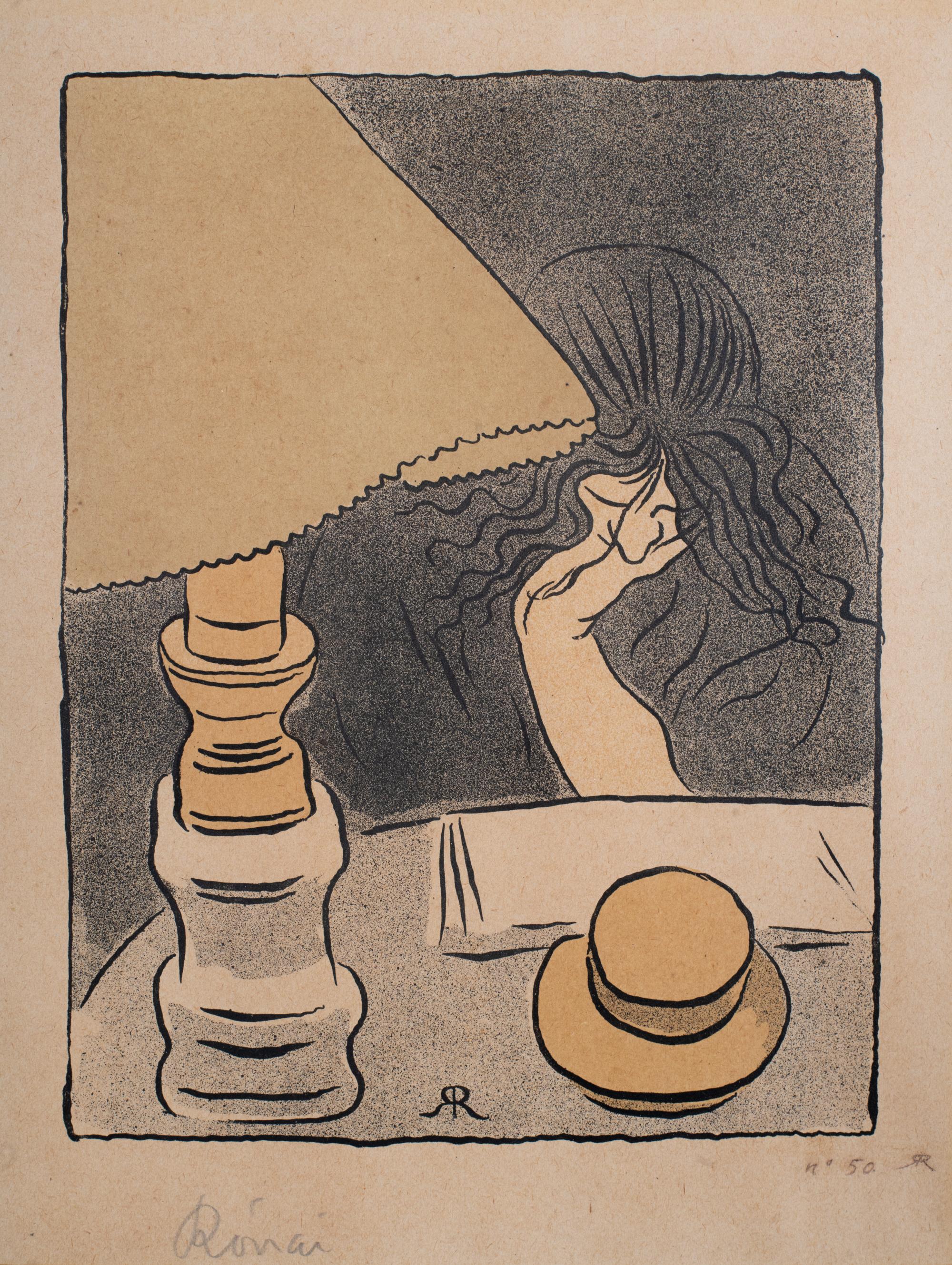 Femme Sous la Lampe (Frau unter der Lampe) signierte Lithographie; József Rippl-Rónai