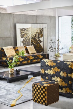 K-3 Shogun Kimono 2 panels Screen Gold and Black Floral