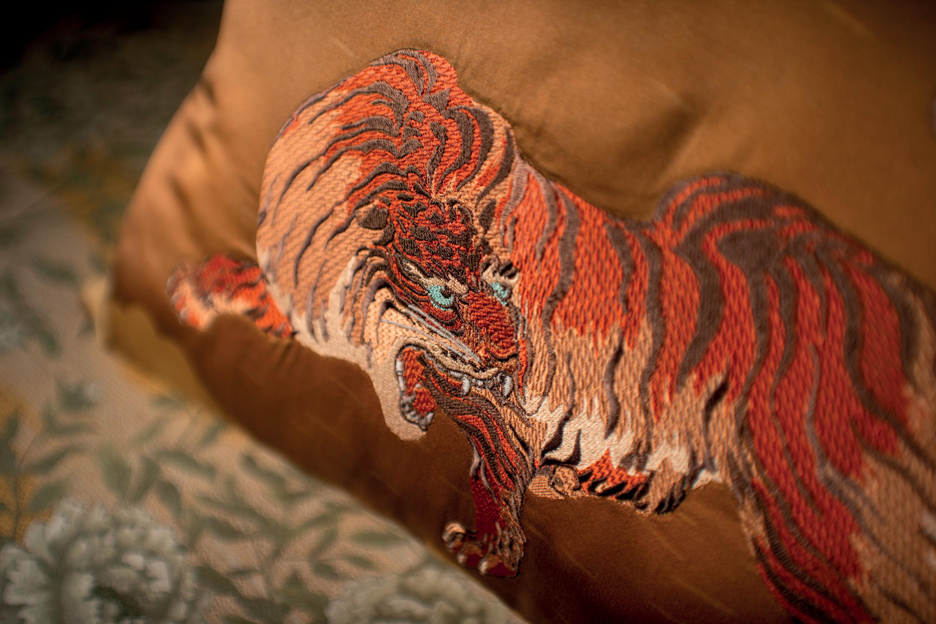 Embroidered K-3 Tora (Tiger) Decorative Pillows For Sale