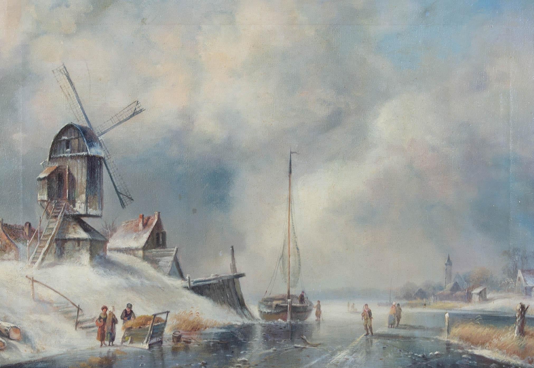K. Adams - Mid 20th Century Oil, Dutch Winter Scene 1