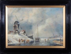 K. Adams - Mid 20th Century Oil, Dutch Winter Scene