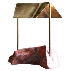 K-Apex Marble Sculptural Lamp of Brass and Marble, Kinked Roof