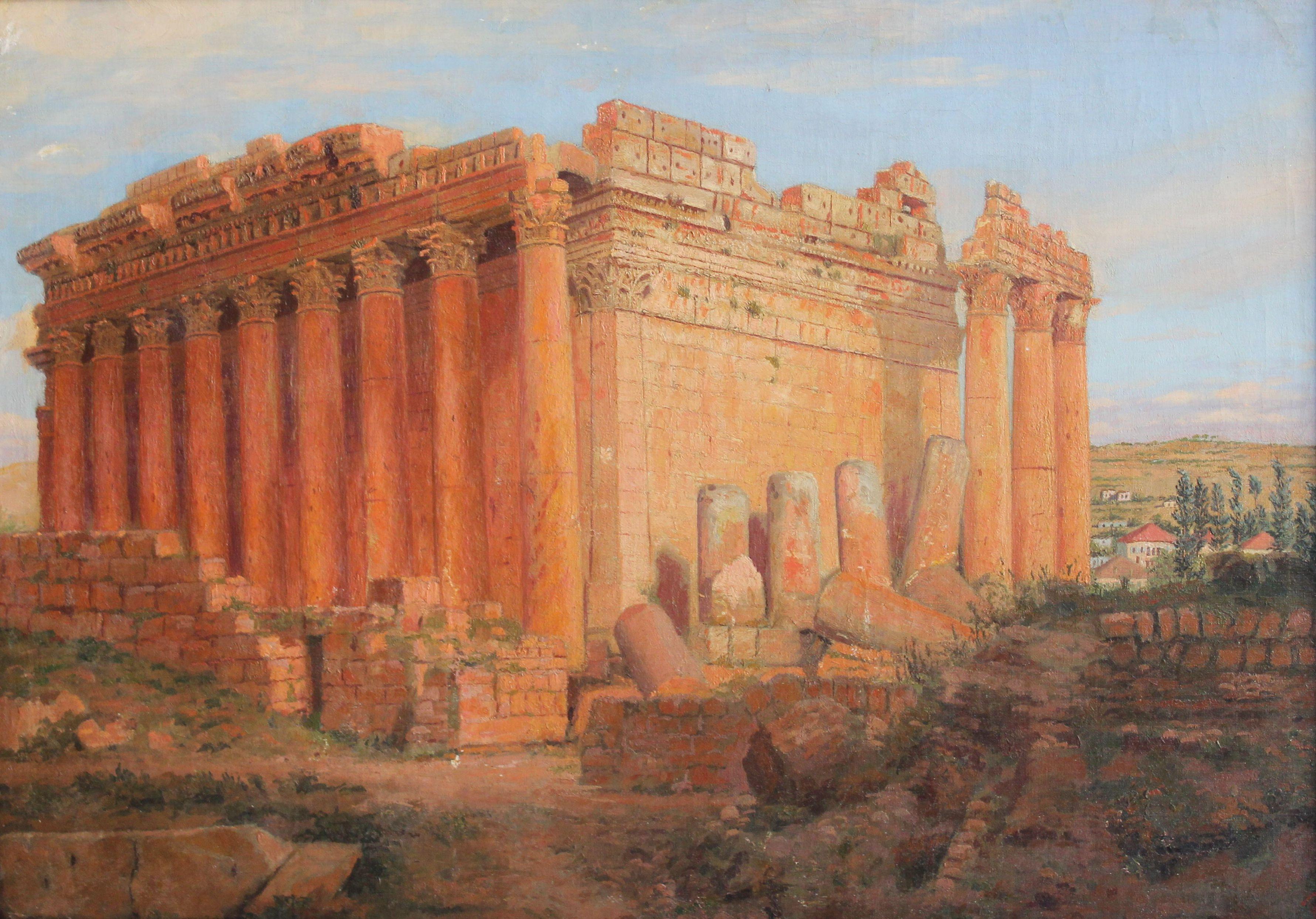 Baalbek, Temple of Bacchus. Oil on canvas, 51, 5 x 74 cm For Sale 6