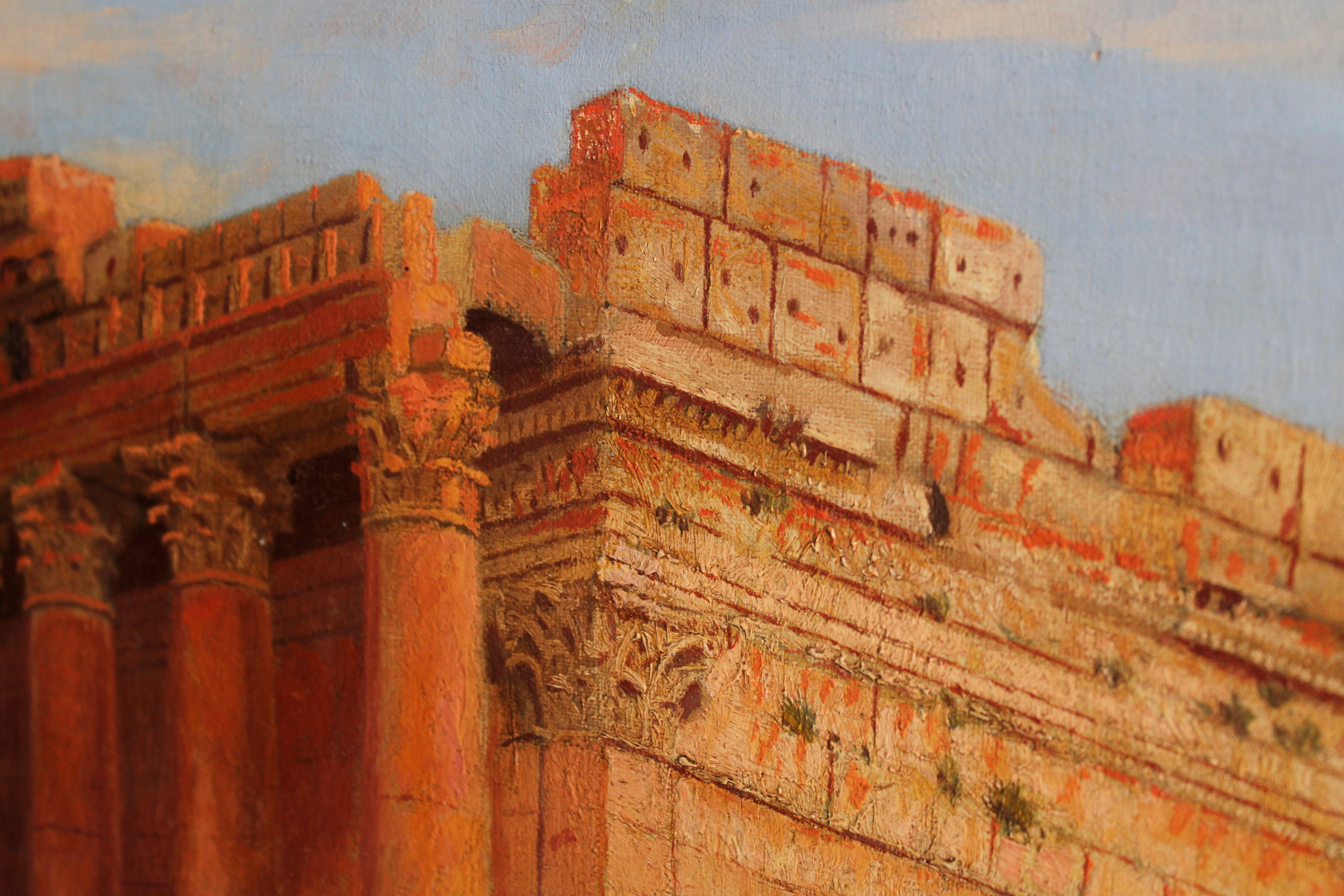 Baalbek, Temple of Bacchus. Oil on canvas, 51, 5 x 74 cm For Sale 7