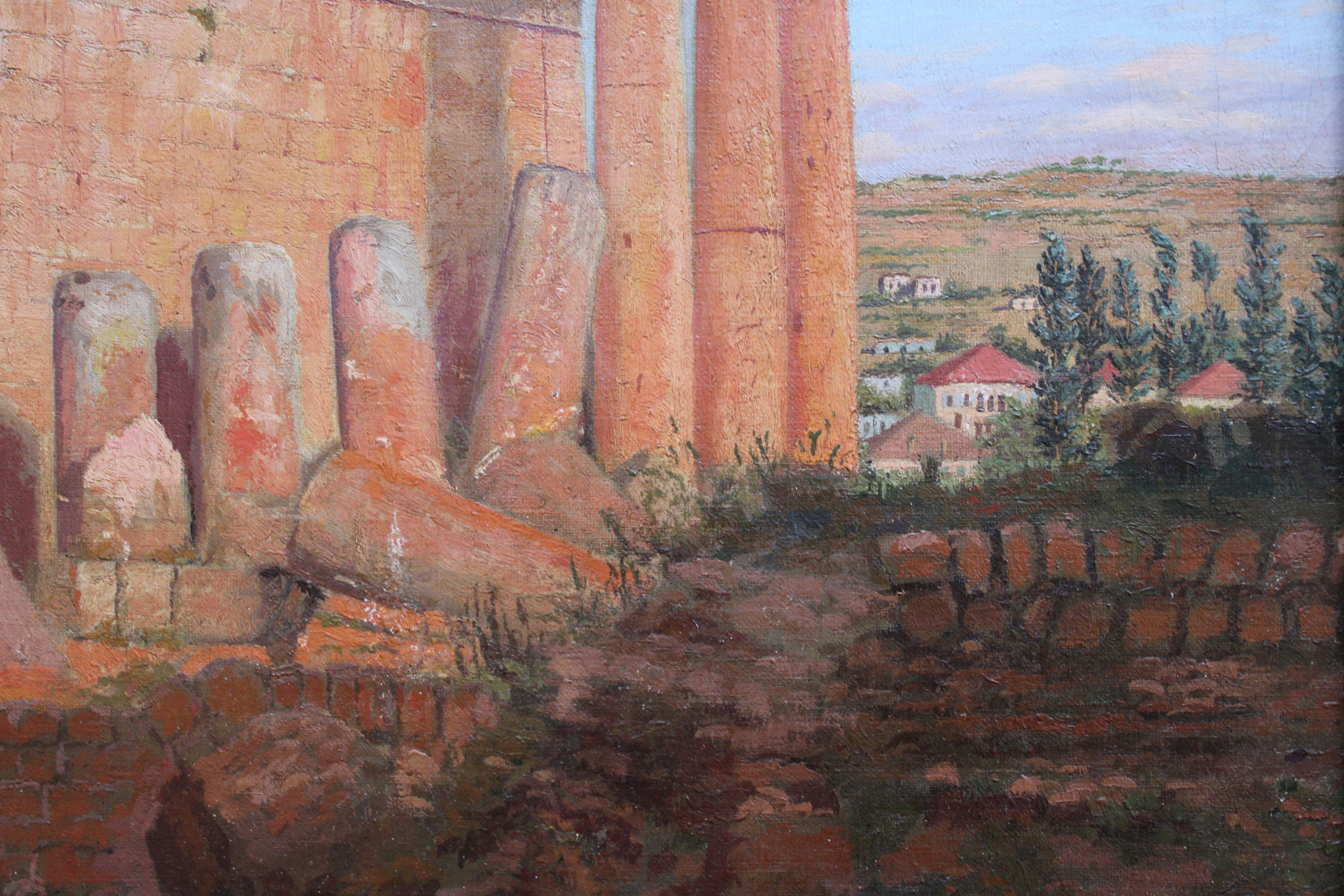 Baalbek, Temple of Bacchus. Oil on canvas, 51, 5 x 74 cm - Realist Painting by K. Bonin