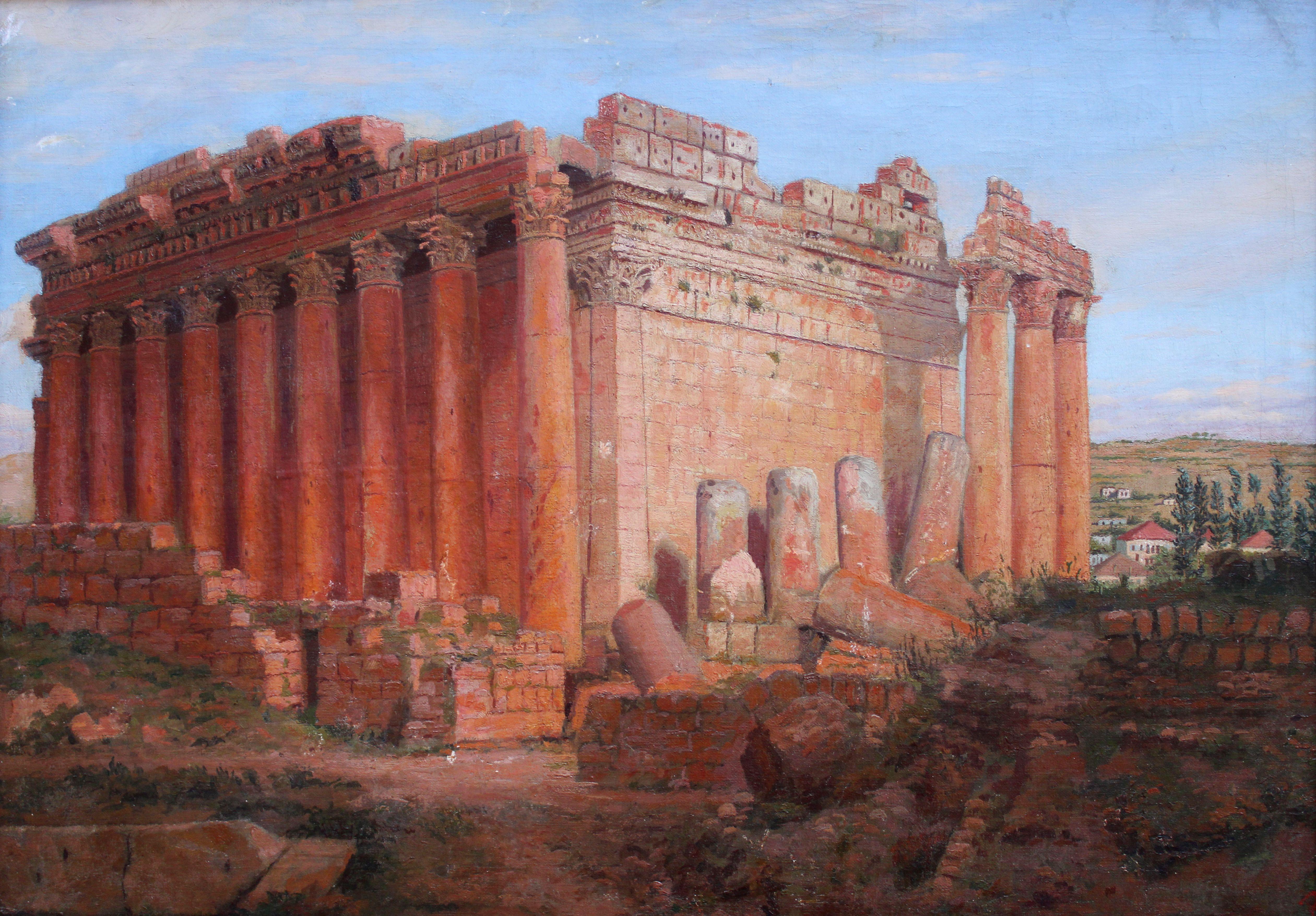 K. Bonin Interior Painting - Baalbek, Temple of Bacchus. Oil on canvas, 51, 5 x 74 cm