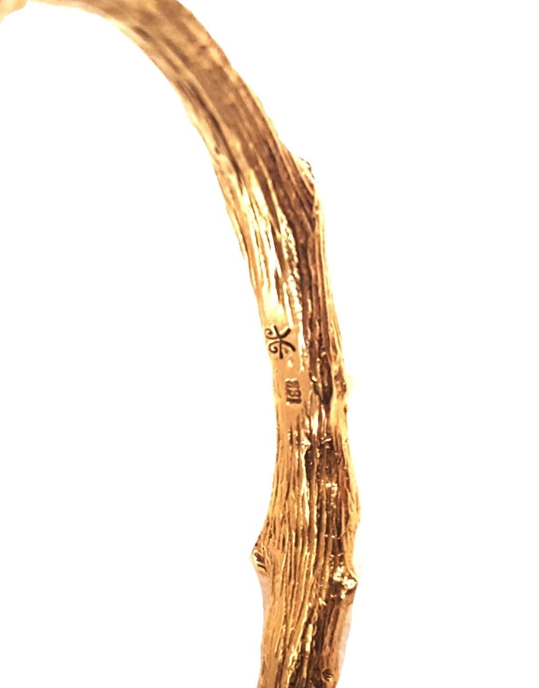 K. Brunini 18 Karat Twig Collection Bangle with Two South Sea Pearls In Excellent Condition In Palm Beach, FL