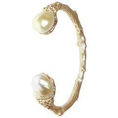 K. Brunini 18 Karat Twig Collection Bangle with Two South Sea Pearls