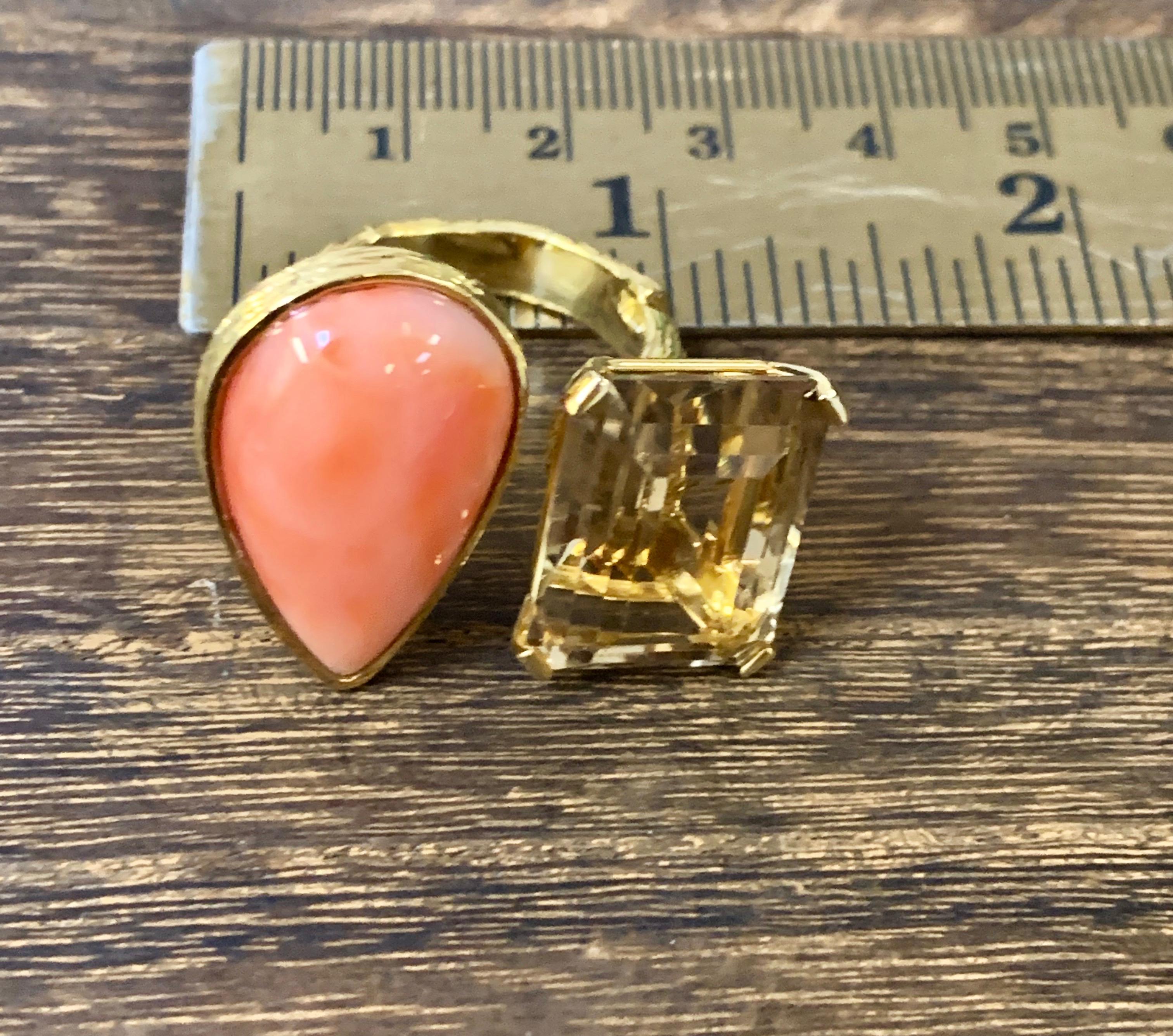 K. Brunini 18 Karat Yellow Coral and Quartz Twig Ring For Sale 2