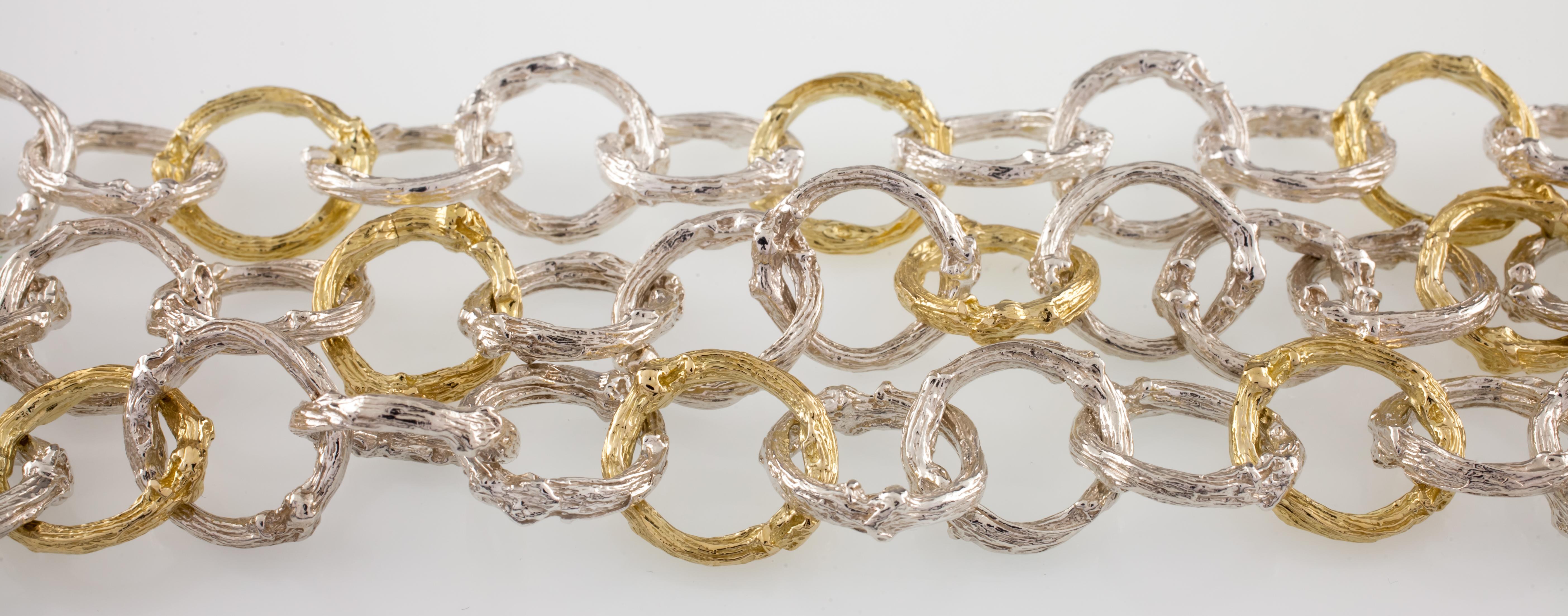 K. Brunini Ensemble bracelet et collier en argent sterling et or avec chaînes en forme de boucles d'oreilles Bon état - En vente à Sherman Oaks, CA