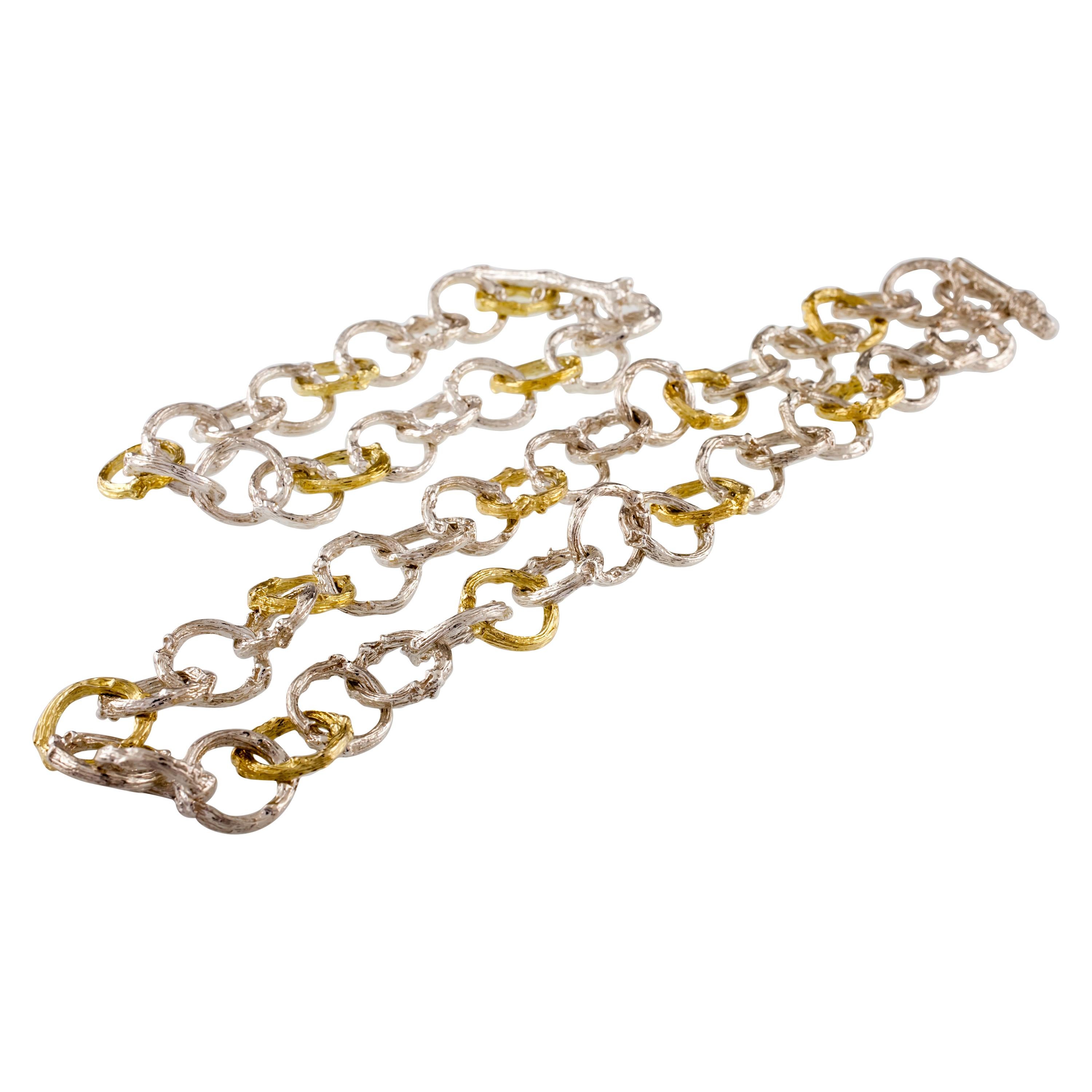 K. Brunini Sterling Silver and Gold Twig Loop Chain Bracelet and Necklace Set