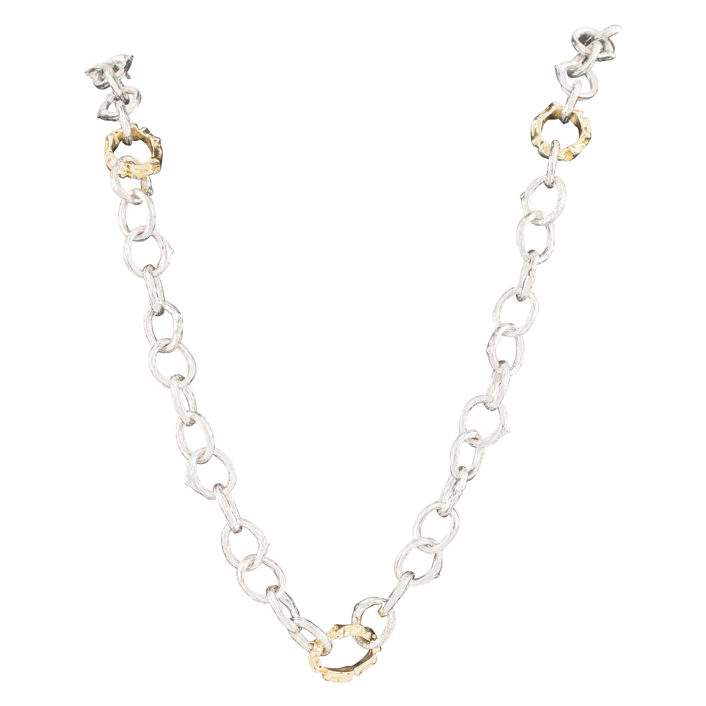 K. Brunini Sterling Silver and Gold Twig Loop Chain Necklace Toggle For Sale