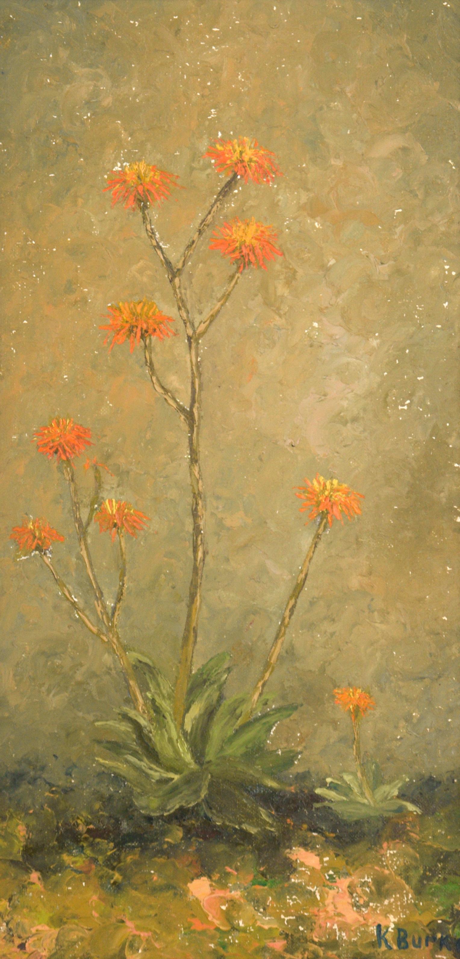 Coral Aloe in Bloom - Botanical Study - Painting by K Burke