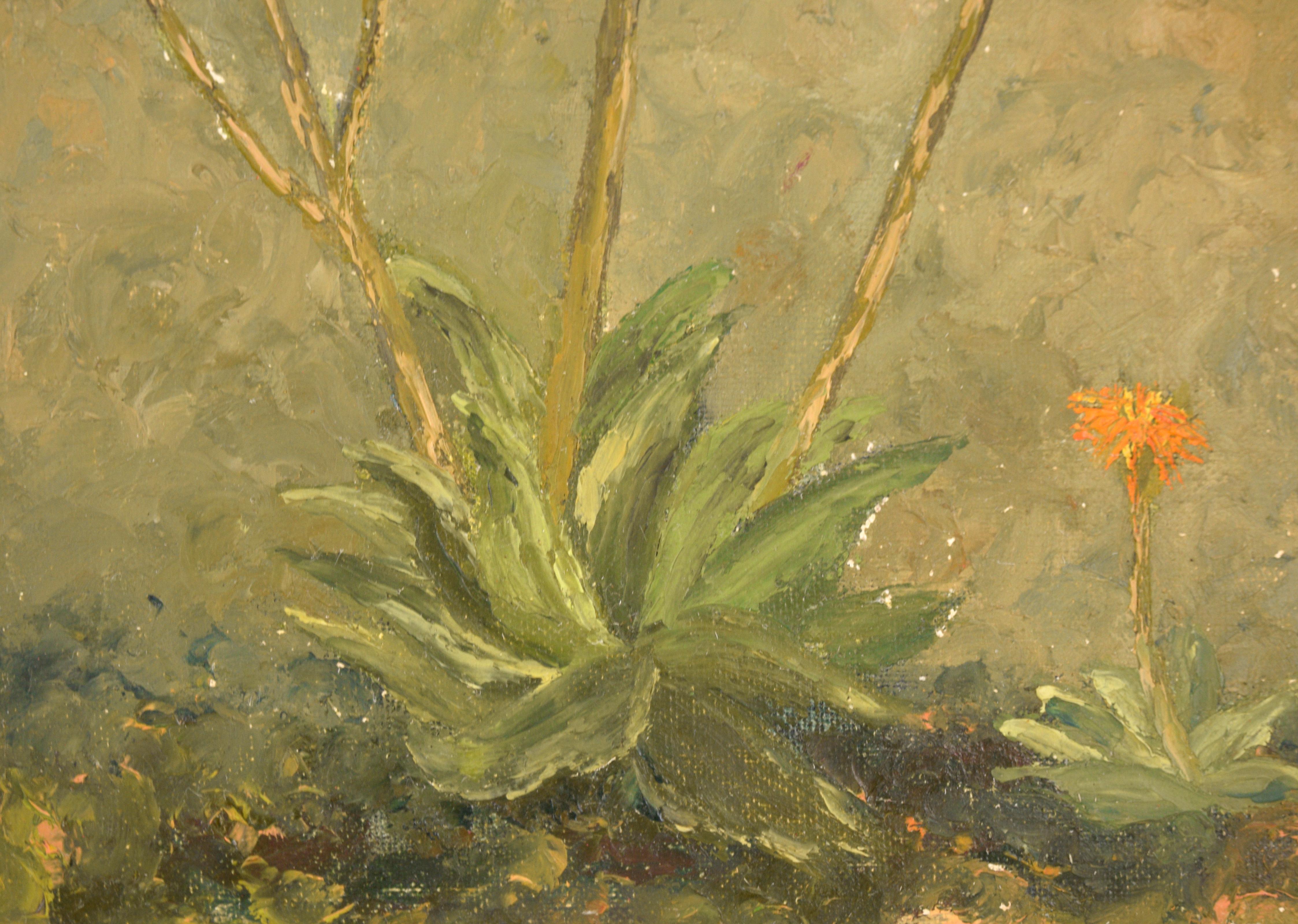 Coral Aloe in Bloom - Botanical Study - American Impressionist Painting by K Burke