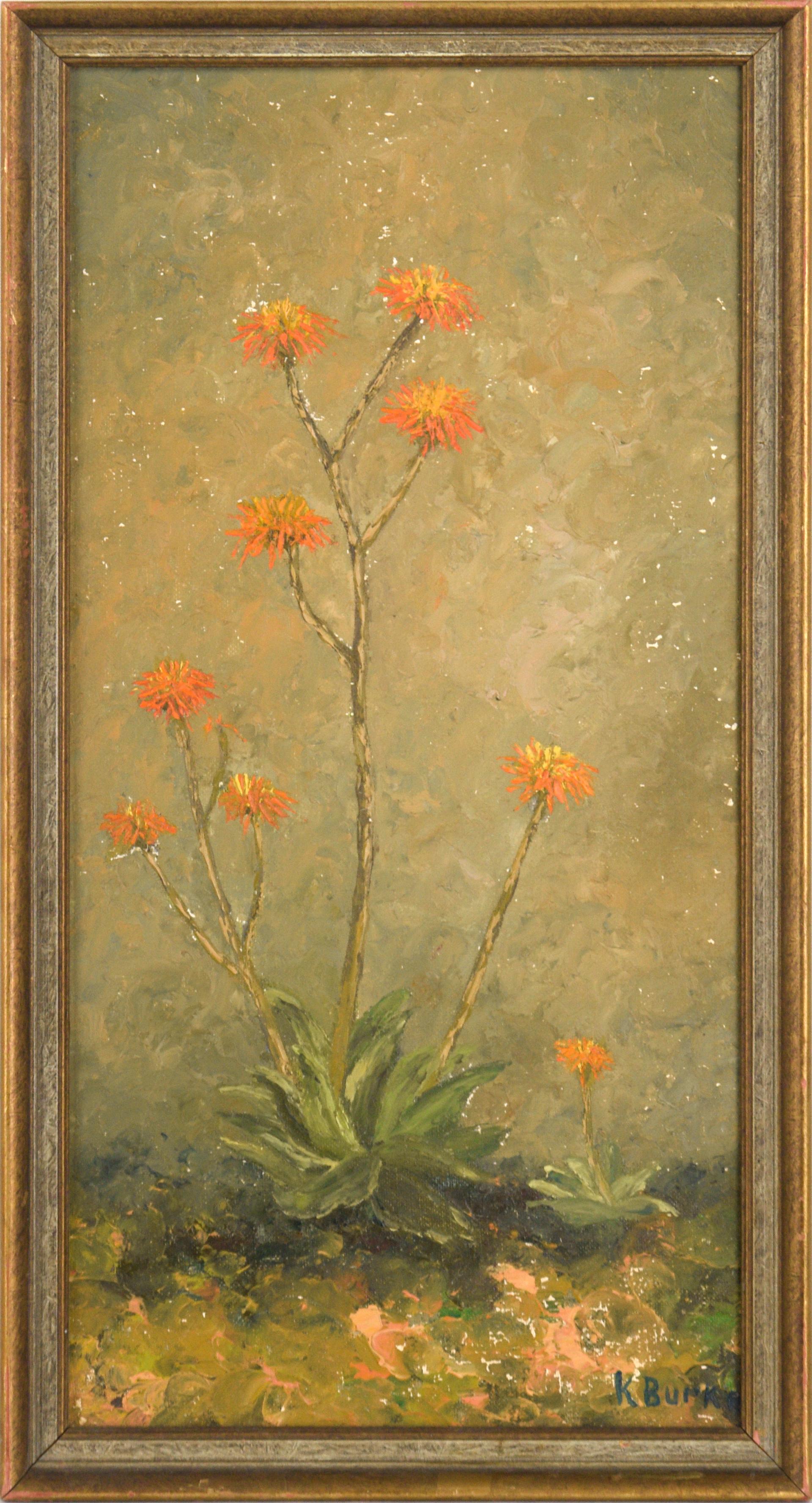 K Burke Landscape Painting - Coral Aloe in Bloom - Botanical Study