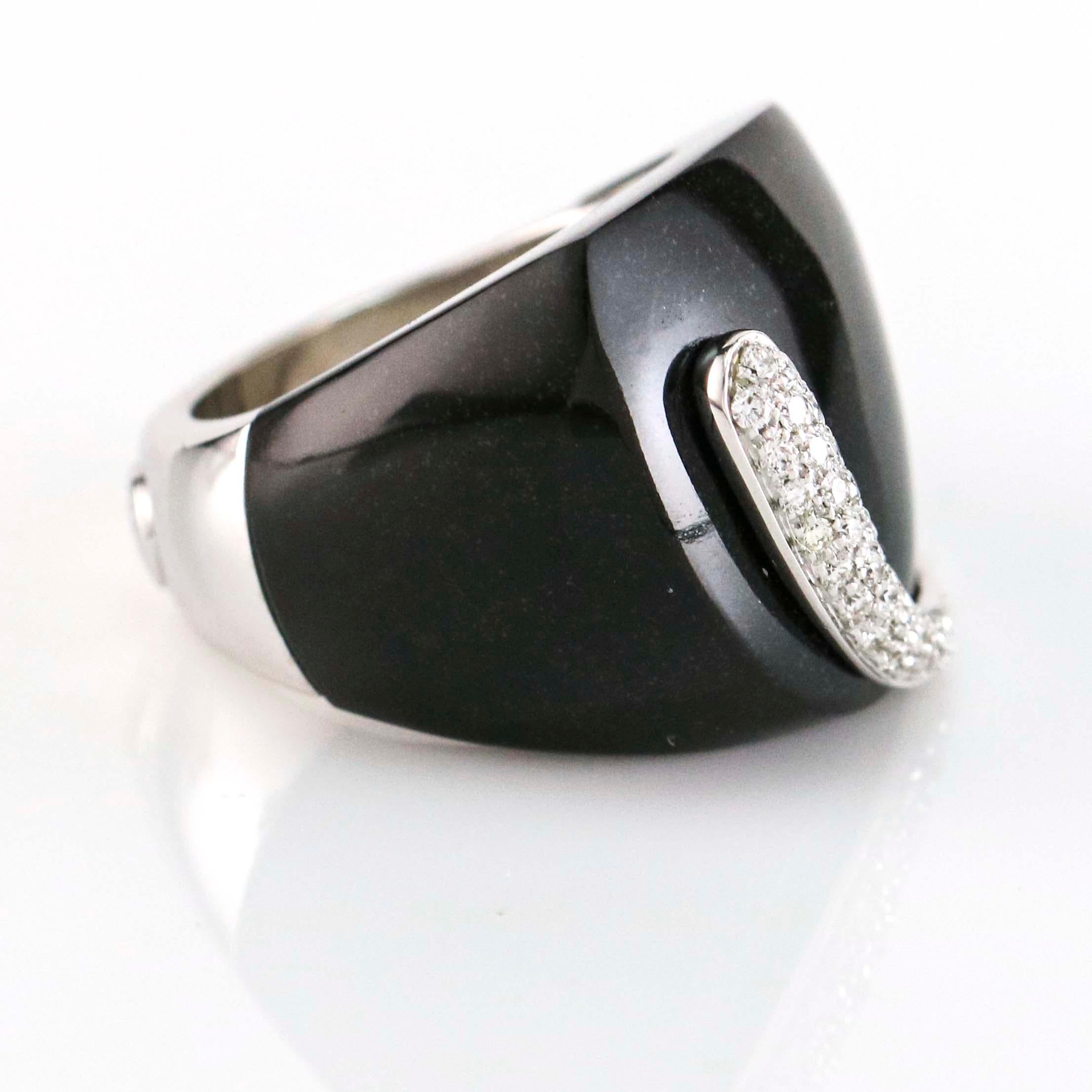 Ebony and diamond contemporary cocktail ring by K Di Kuore crafted in 18k white gold. Size 7. Diamond total carat weight, .30 carat. 