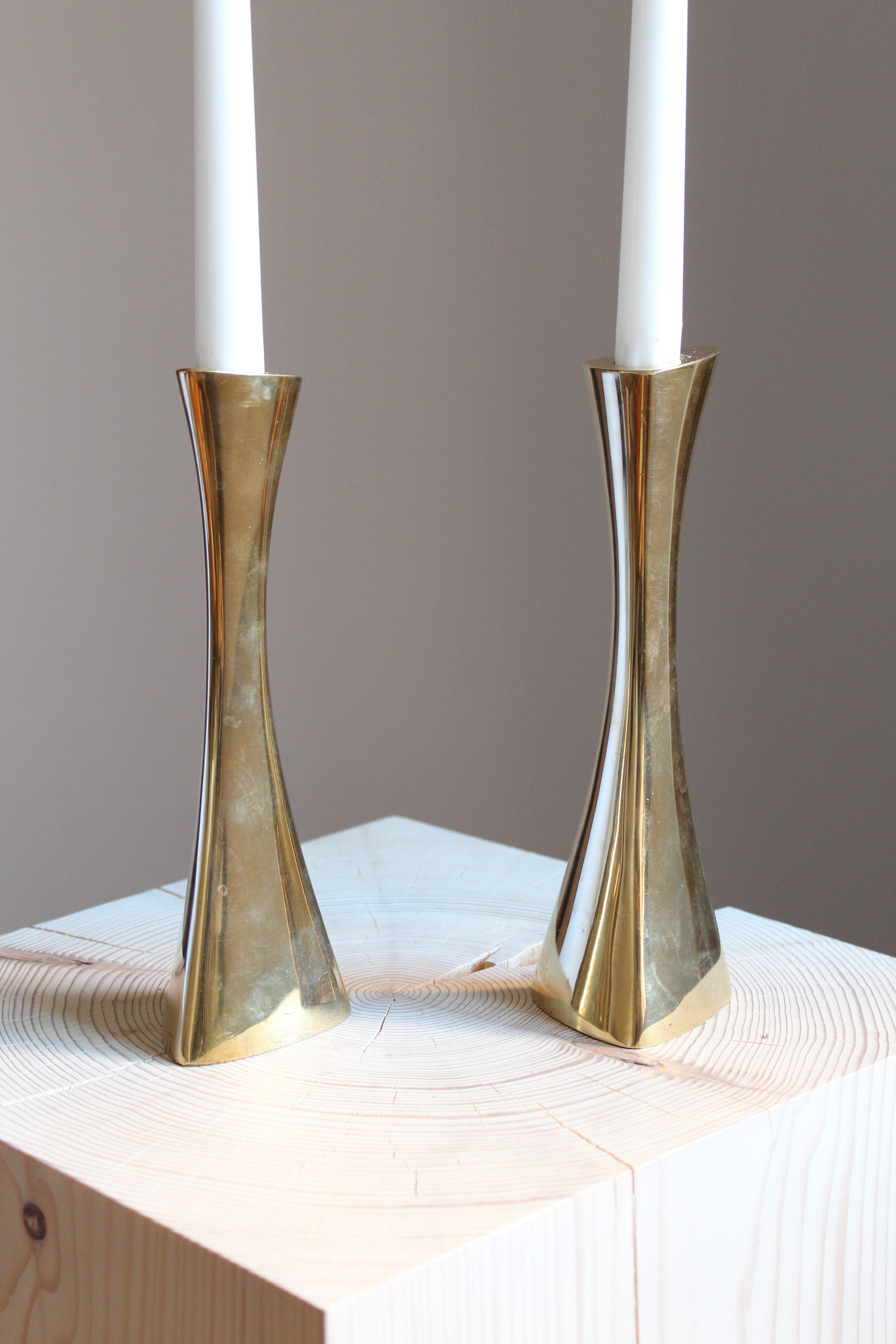 Mid-Century Modern K-E Ytterberg, Candlesticks, Brass, for Bca Eskilstuna, Sweden, 1950s