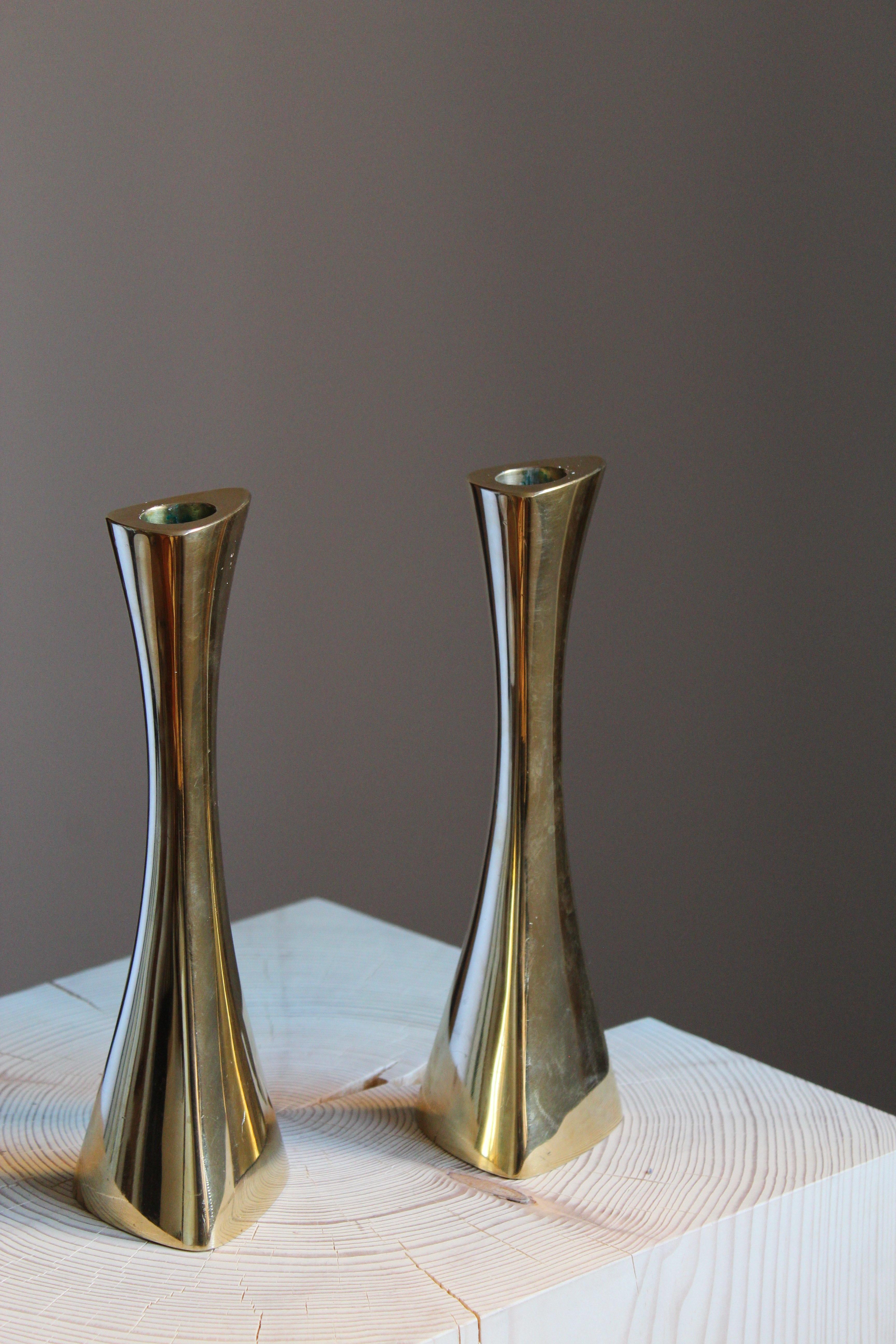 Swedish K-E Ytterberg, Candlesticks, Brass, for Bca Eskilstuna, Sweden, 1950s