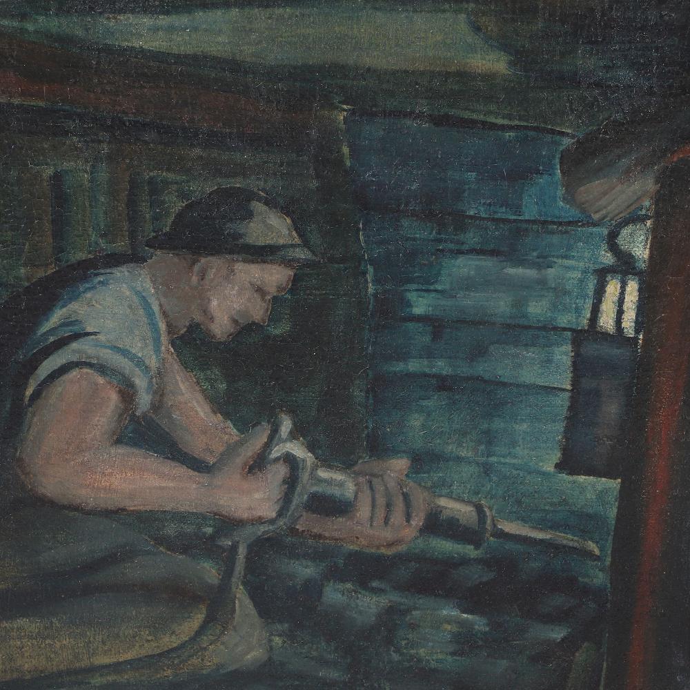 Industrial K. Glawe (20th Century)  Oil on canvas painting of coal miners circa 1928 For Sale