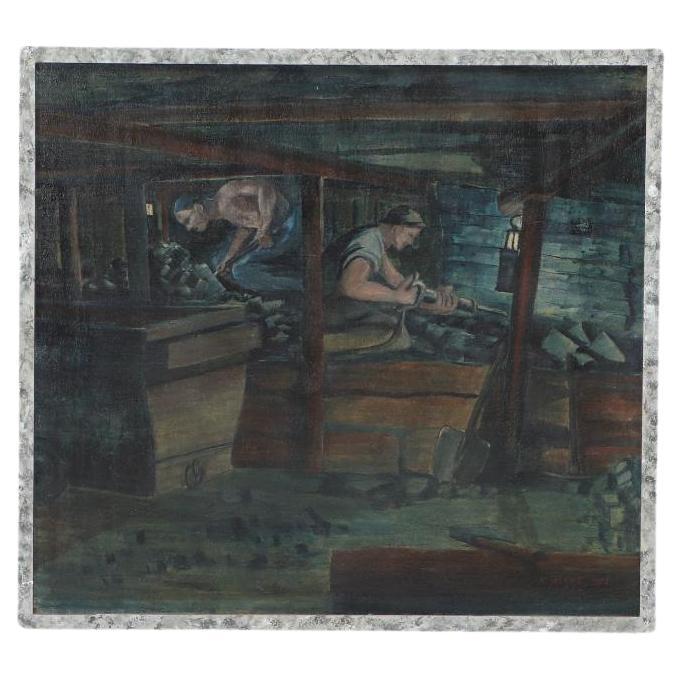 K. Glawe (20th Century)  Oil on canvas painting of coal miners circa 1928 For Sale