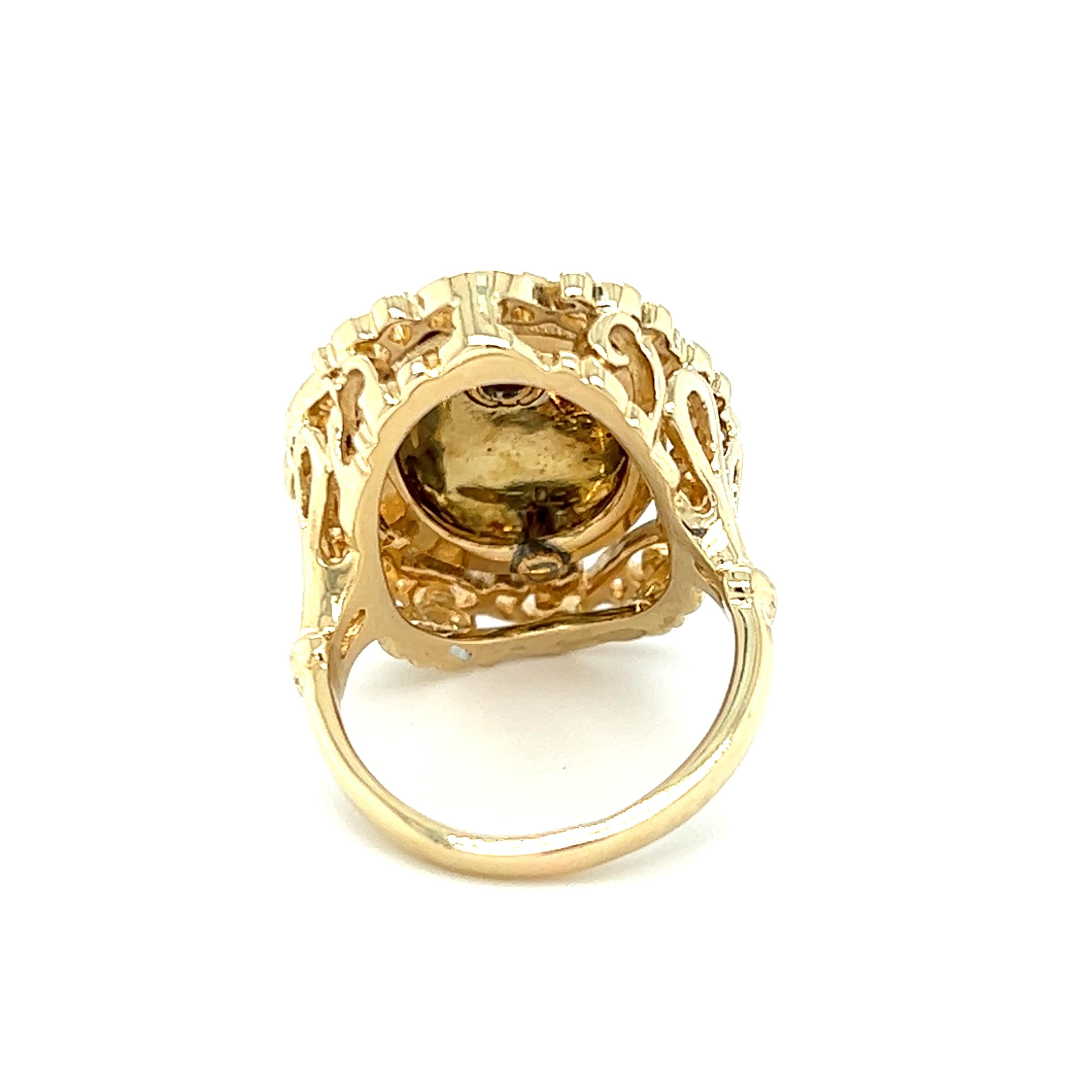 Modern K. Goldschmidt Enamel & Diamond Dome Ring in 14k Yellow Gold
