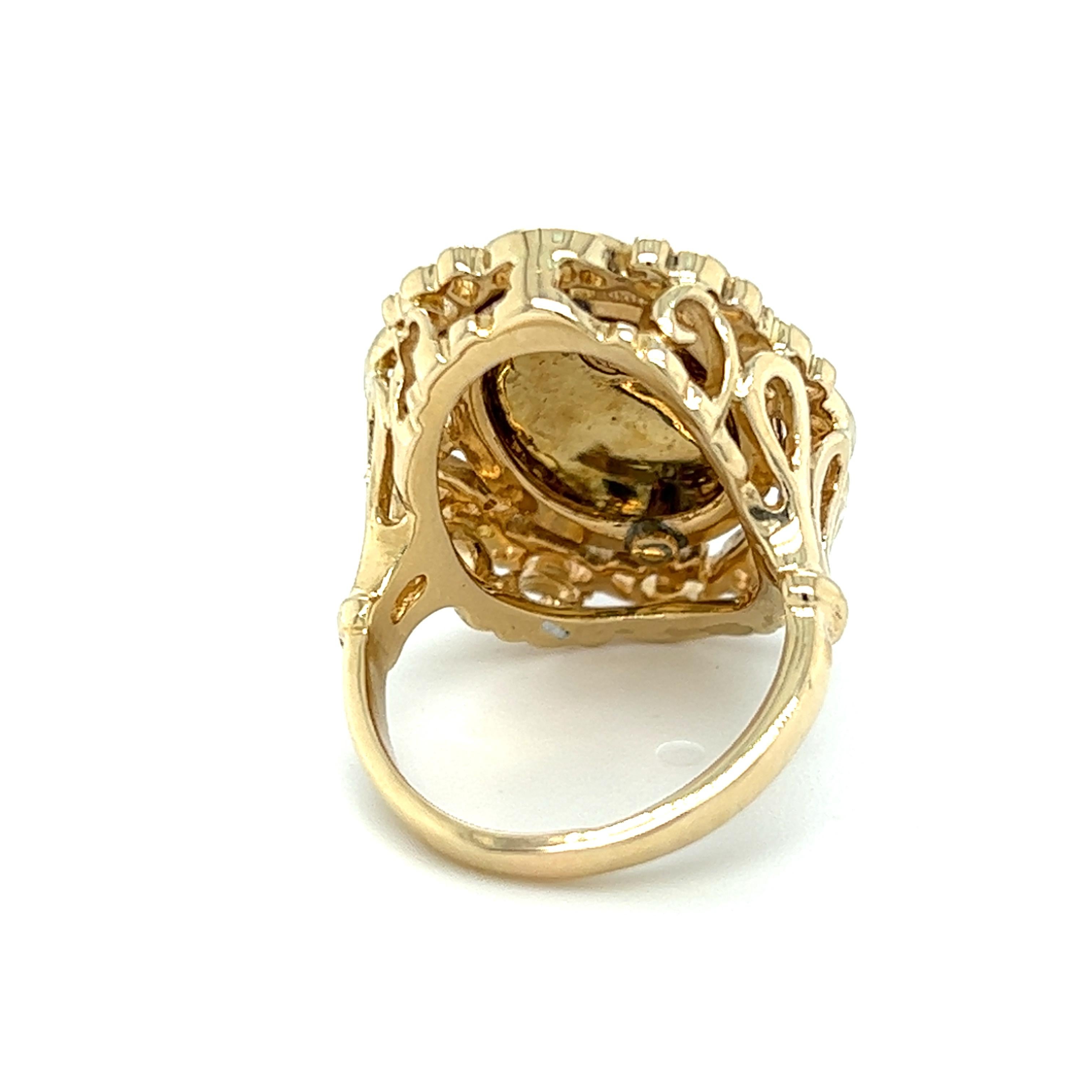 Brilliant Cut K. Goldschmidt Enamel & Diamond Dome Ring in 14k Yellow Gold