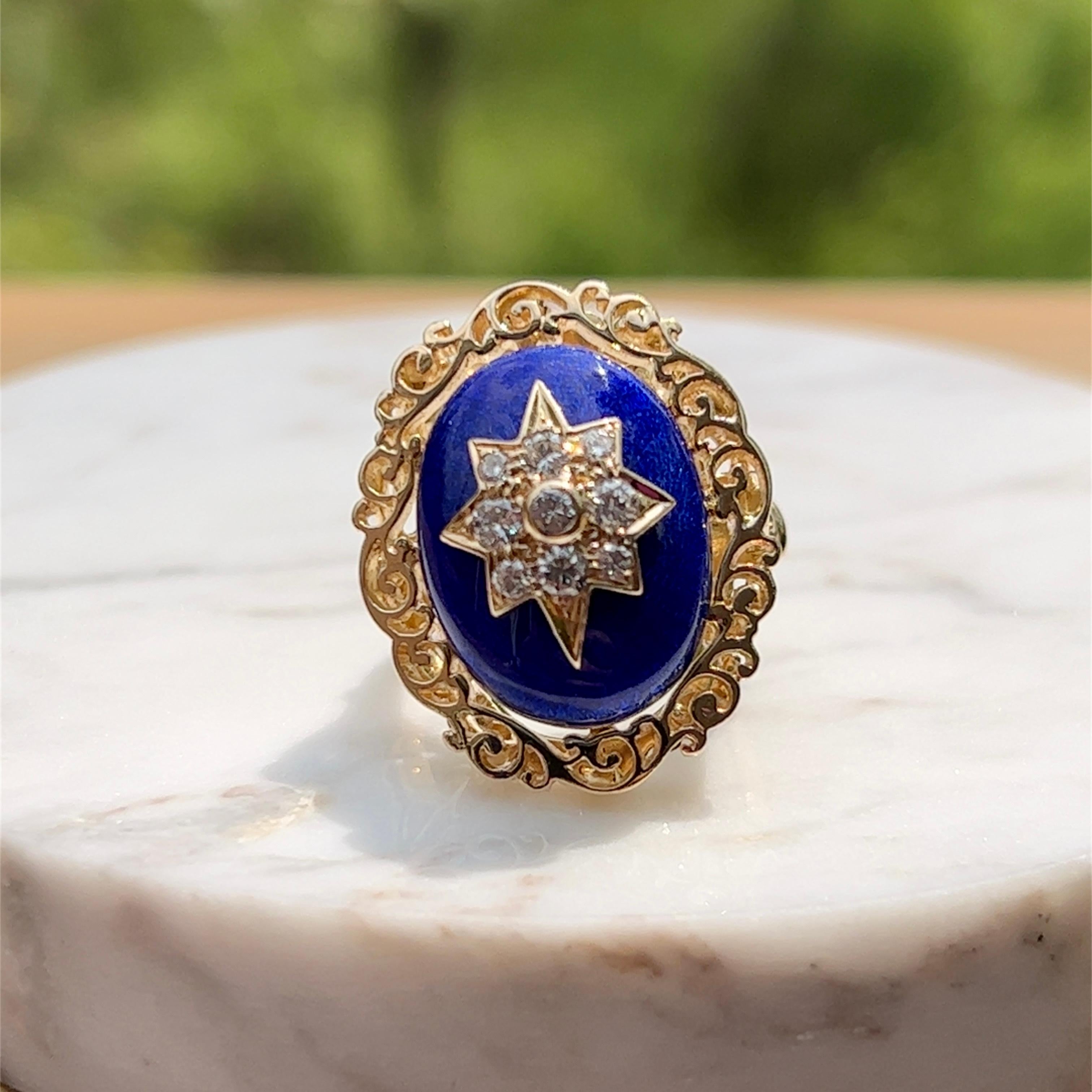 K. Goldschmidt Enamel & Diamond Dome Ring in 14k Yellow Gold In Good Condition In Towson, MD