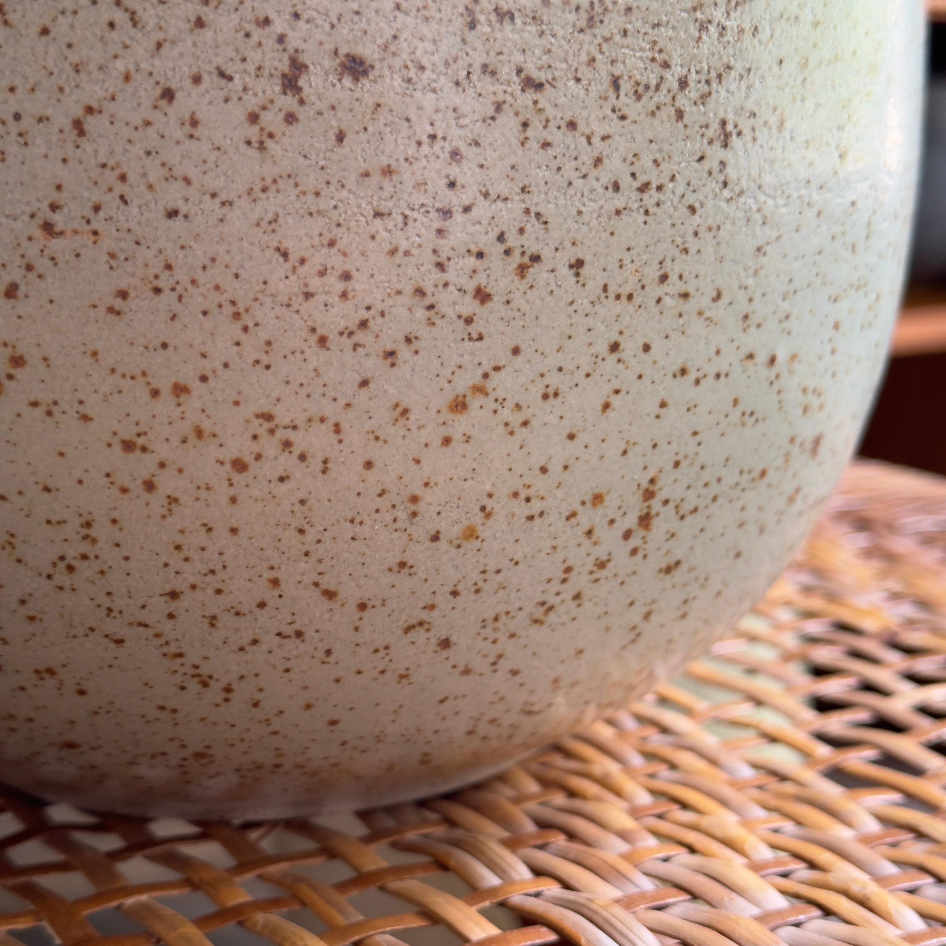 Danish K H Würtz Speckled Ovoid Stoneware Vase in Pale Turquoise
