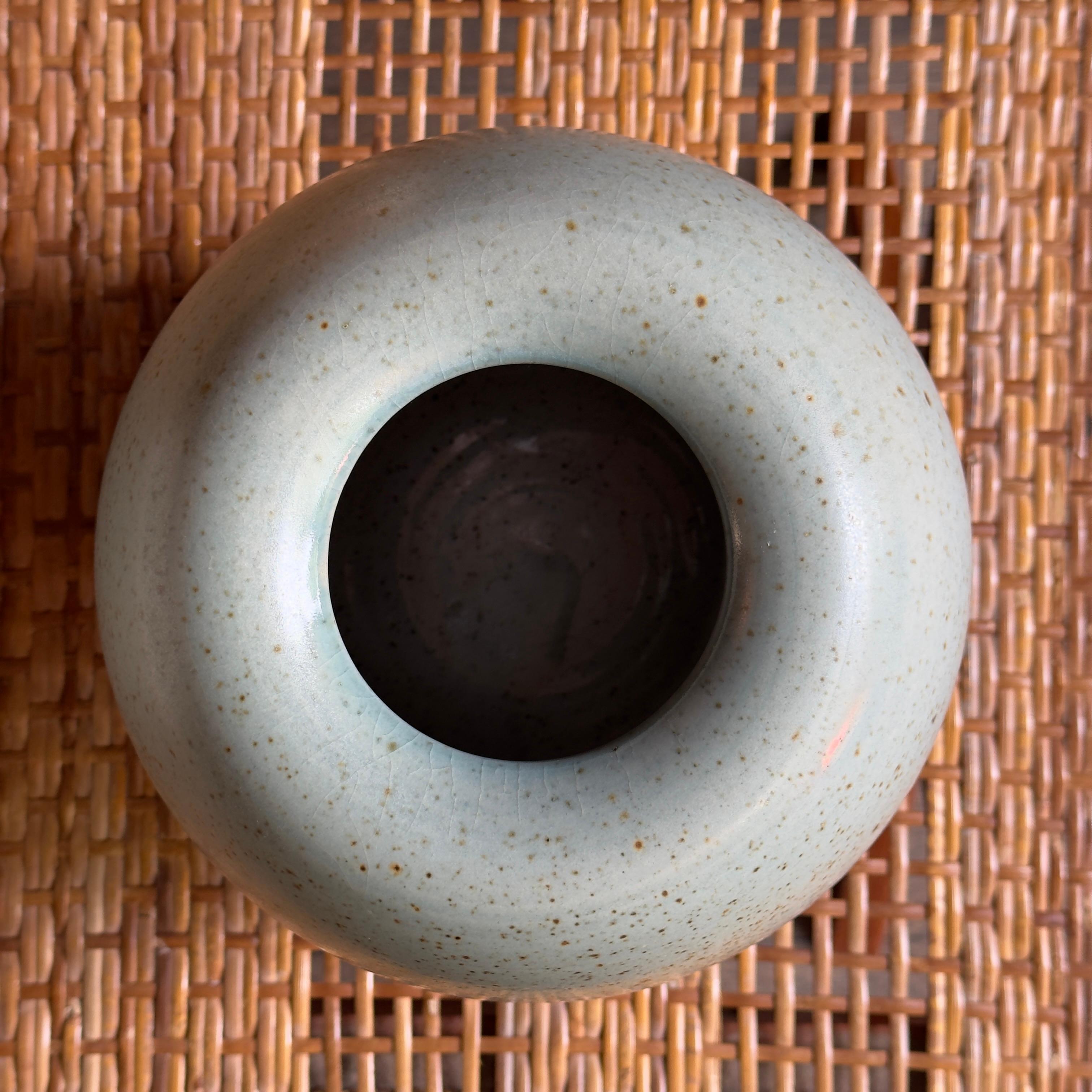 Contemporary K H Würtz Speckled Ovoid Stoneware Vase in Pale Turquoise