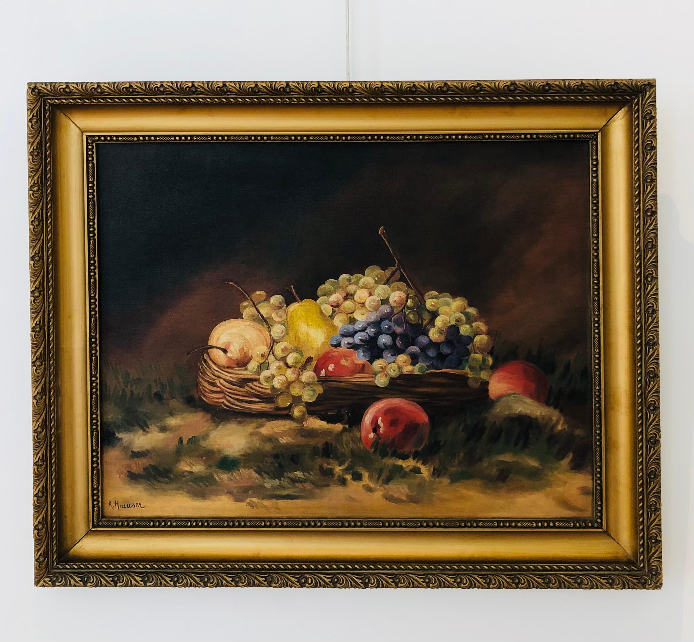 Nature morte aux pommes, poires et raisins - Painting de K. Haeuser