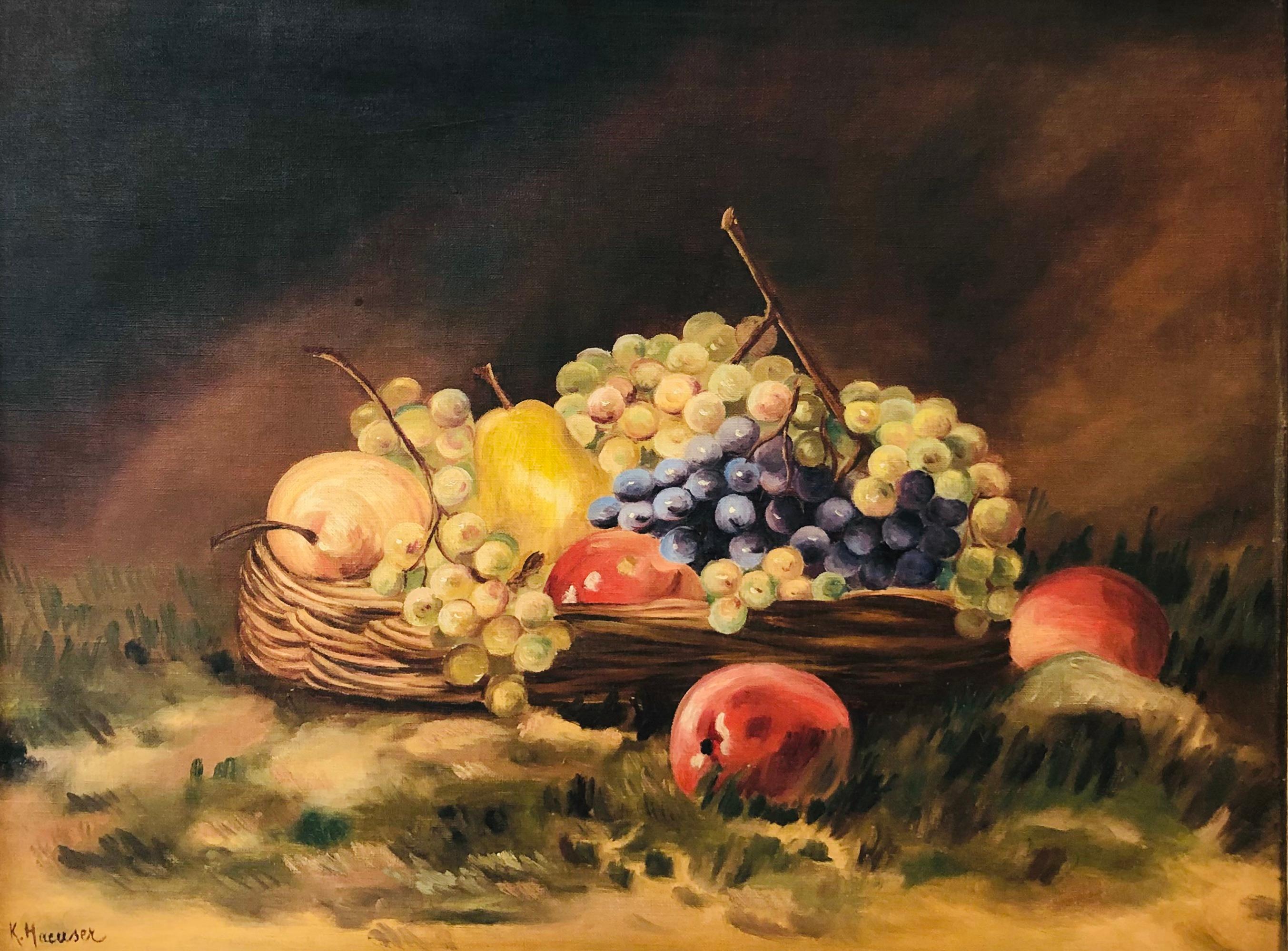 Still-Life Painting K. Haeuser - Nature morte aux pommes, poires et raisins