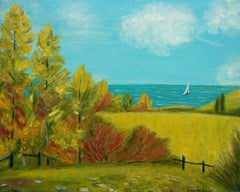 K. Hutchings - 'Lac Léman' - Vintage Landscape Painting - Unframed - circa 1990