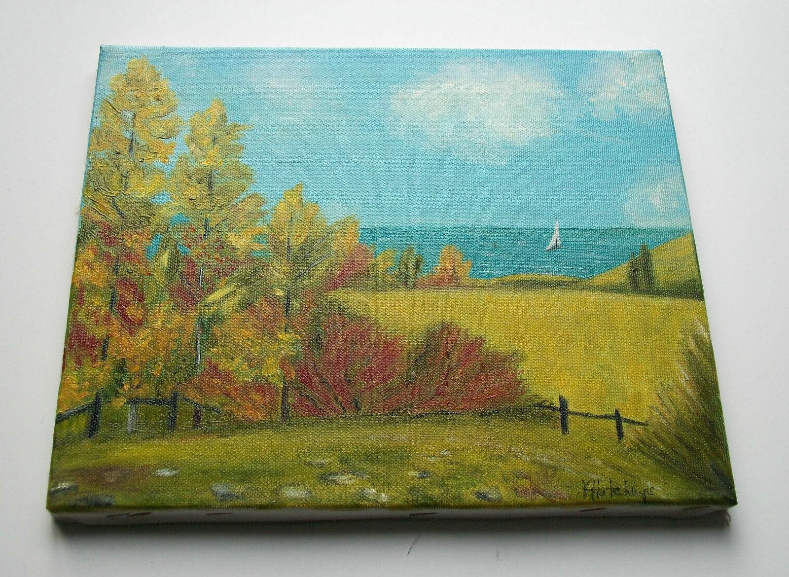 Canvas K. Hutchings - 'Lac Léman' - Vintage Landscape Painting - Unframed - circa 1990 For Sale