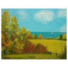 K. Hutchings - 'Lac Léman' - Peinture de paysage vintage - Sans cadre - circa 1990