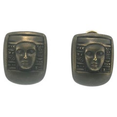 K. Kord Sculpted Face Gold Earclips United States, Circa 1990