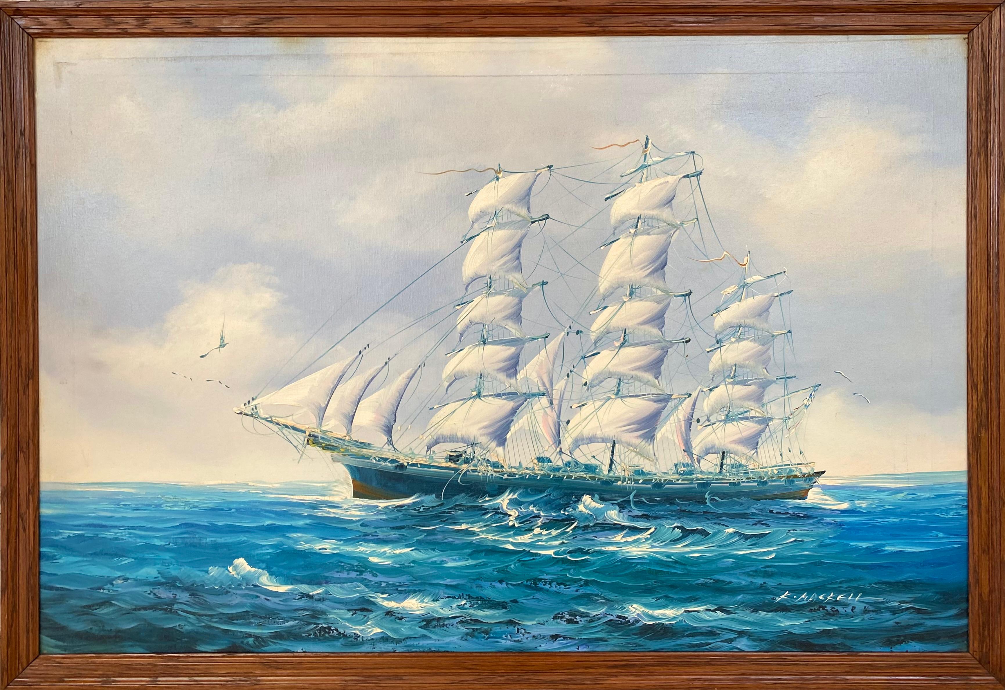 “Clipper under Full Sail” - Painting by K. Maskell