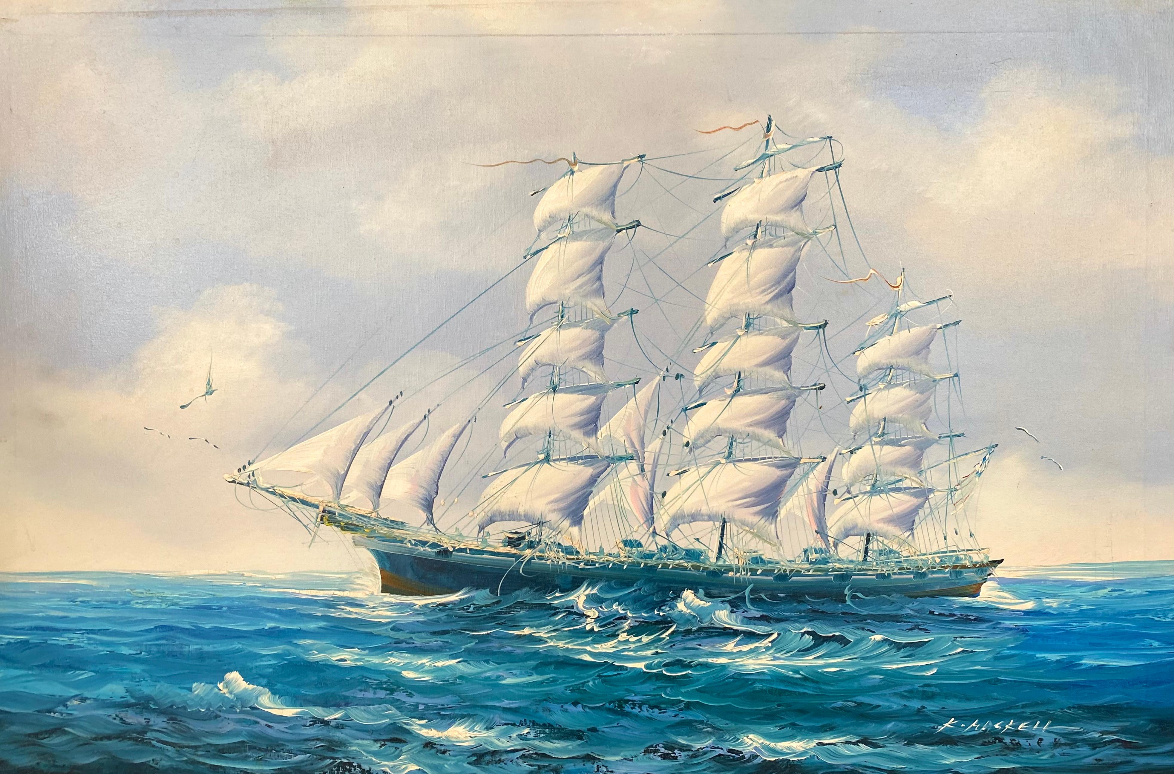 “Clipper under Full Sail” - Academic Painting by K. Maskell