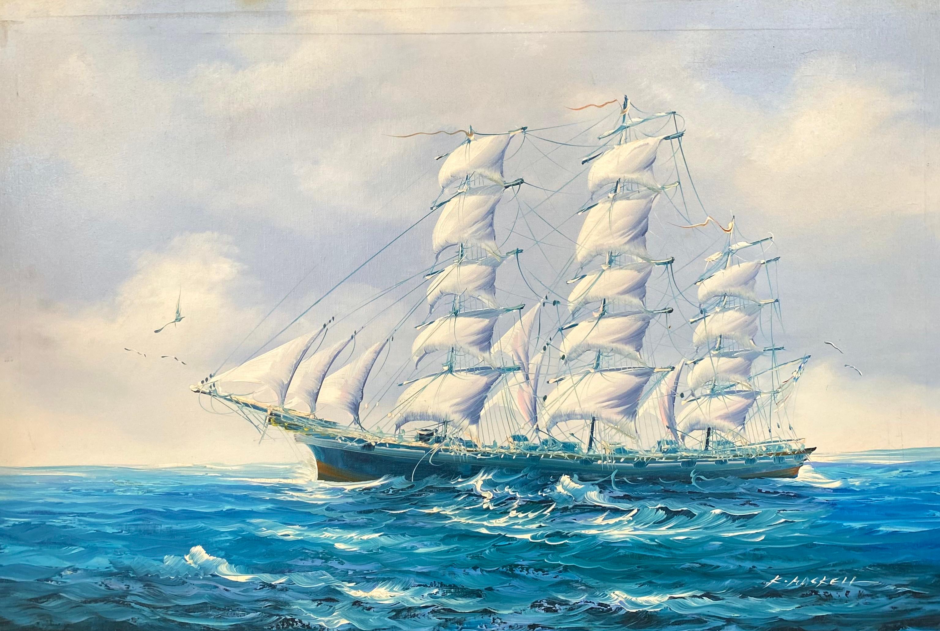 K. Maskell Landscape Painting - “Clipper under Full Sail”